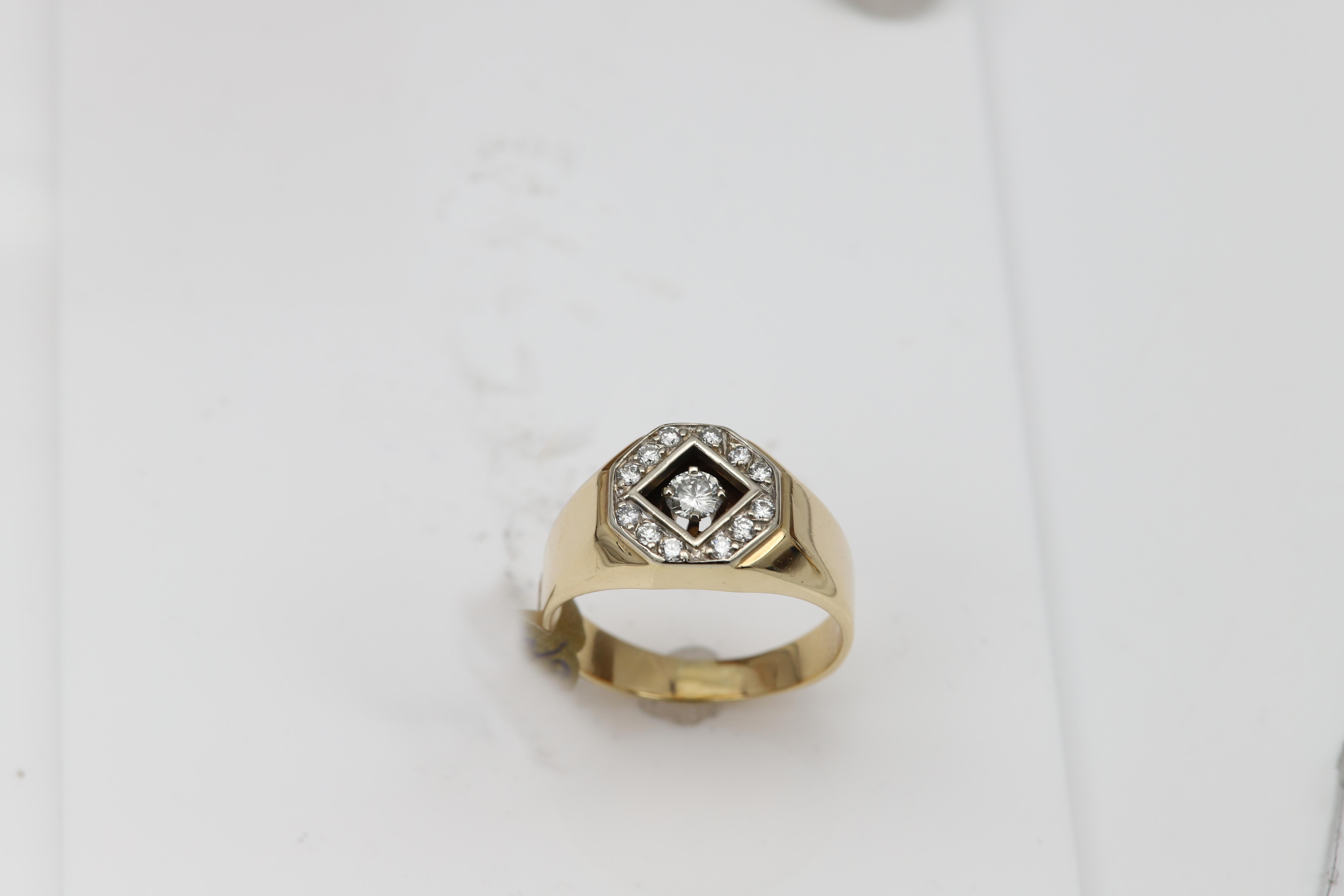 Vintage Men's Ring Diamond Men Ring Cluster Diamonds Men Ring 14 Karat Gold For Sale 1