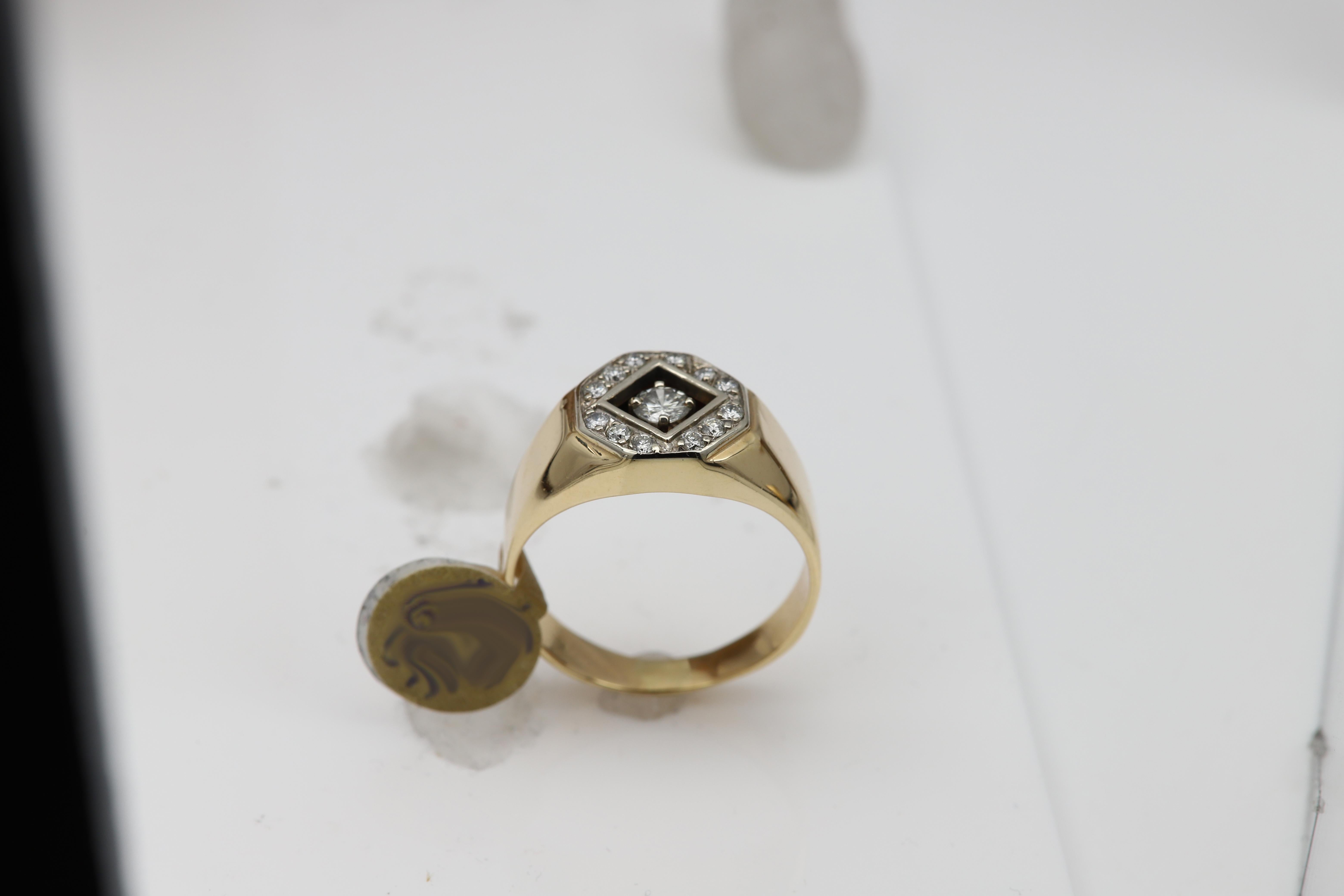 Vintage Men's Ring Diamond Men Ring Cluster Diamonds Men Ring 14 Karat Gold For Sale 2