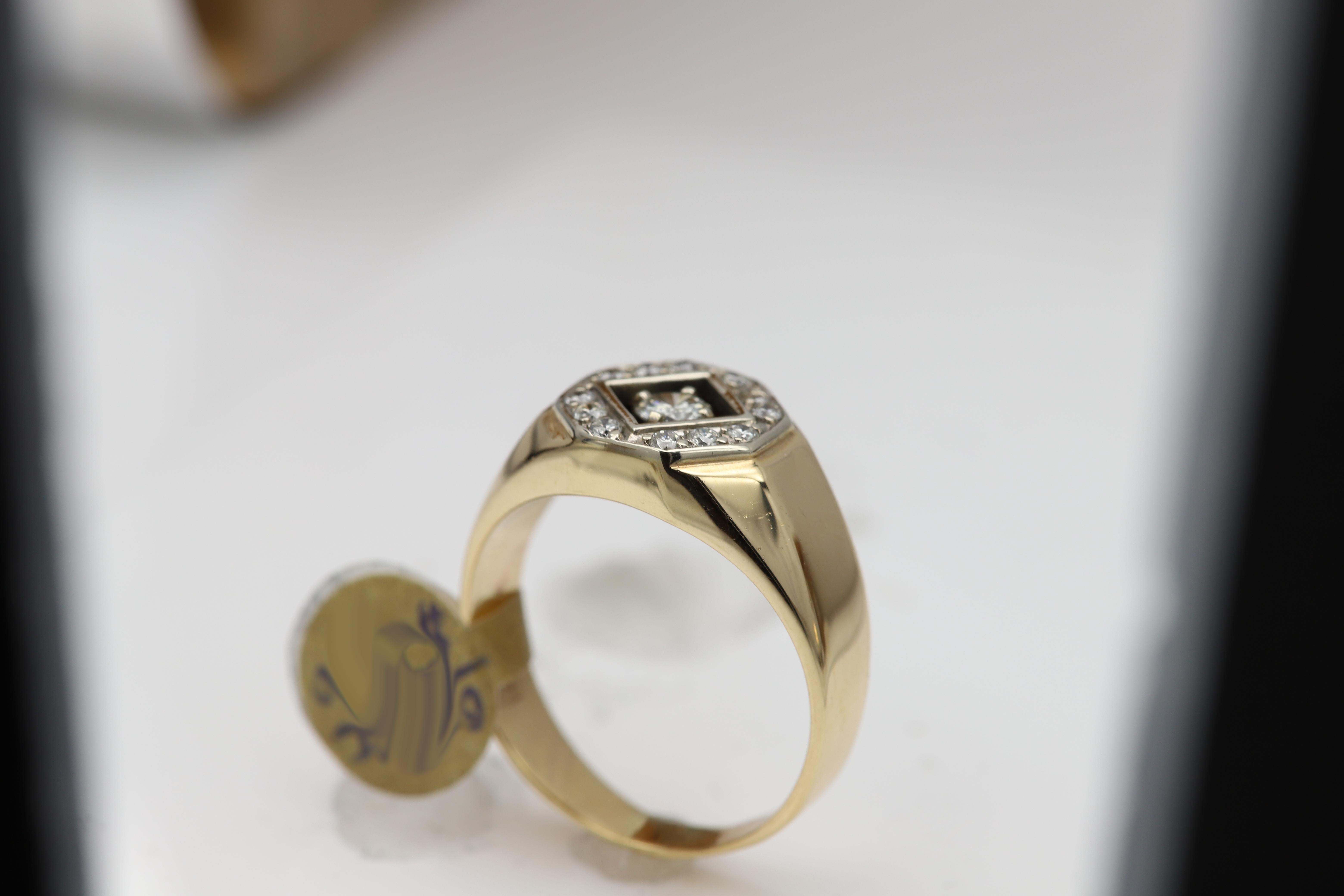 Vintage Men's Ring Diamond Men Ring Cluster Diamonds Men Ring 14 Karat Gold For Sale 3