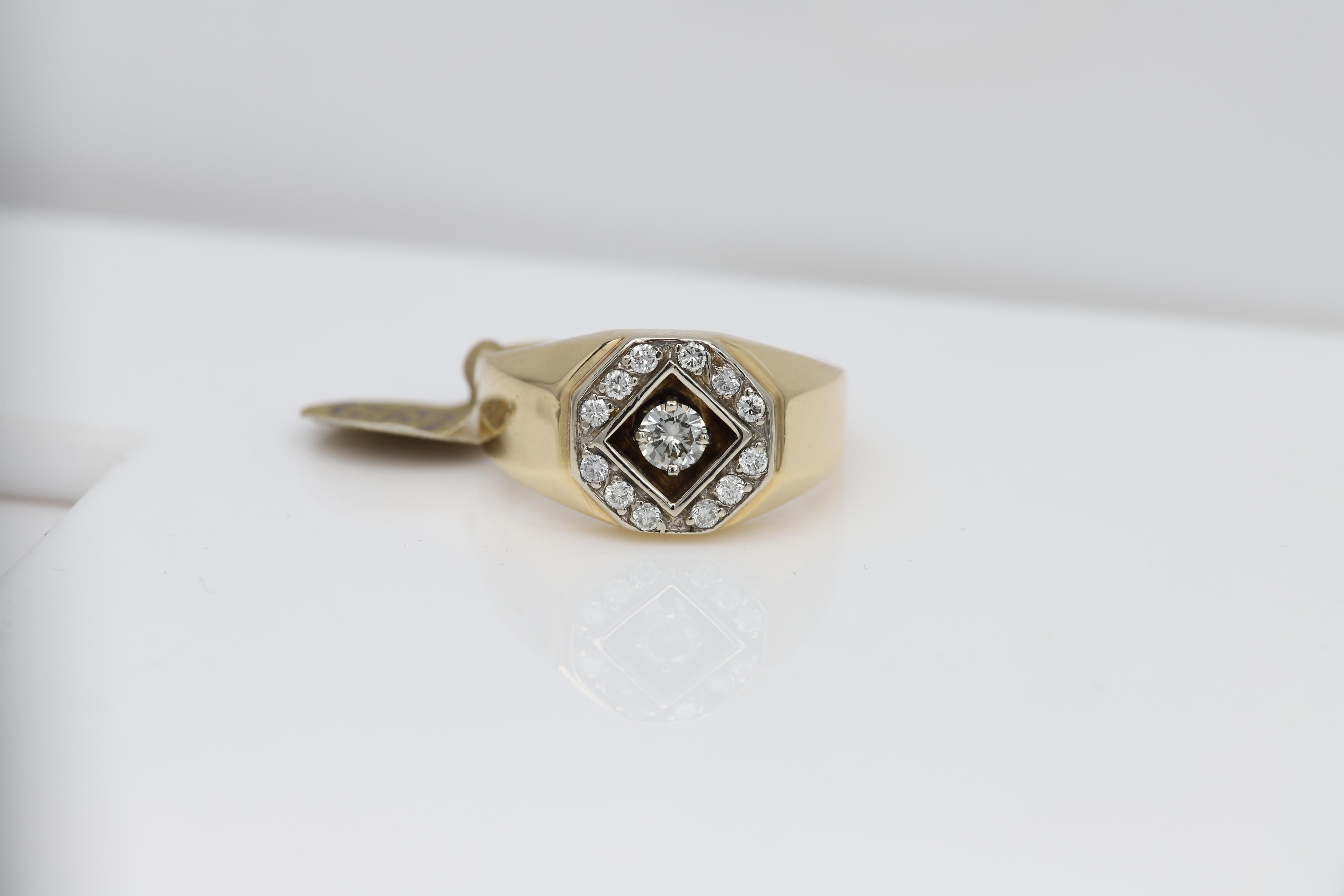 Vintage Men's Ring Diamond Men Ring Cluster Diamonds Men Ring 14 Karat Gold For Sale 5