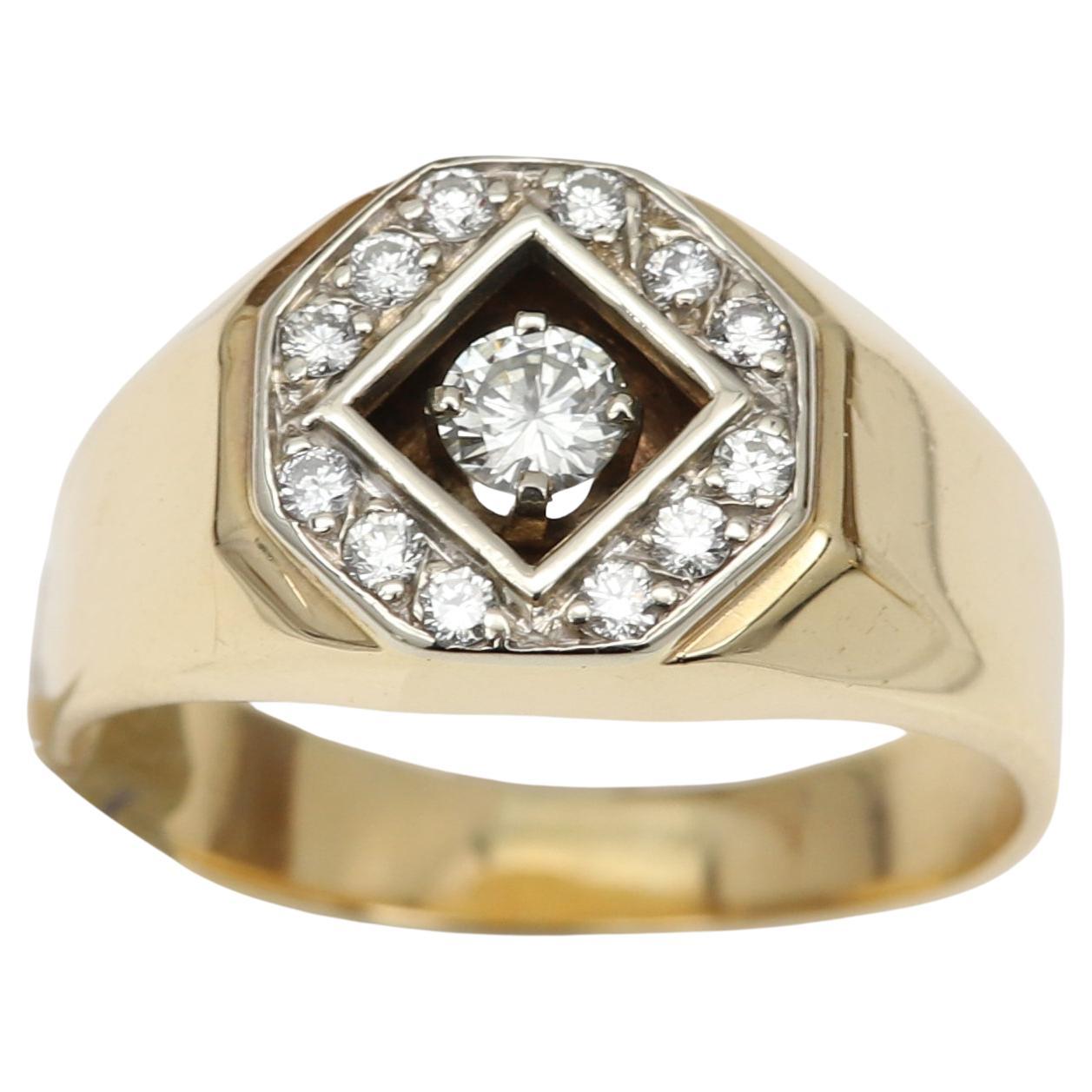 Vintage Men's Ring Diamond Men Ring Cluster Diamonds Men Ring 14 Karat Gold
