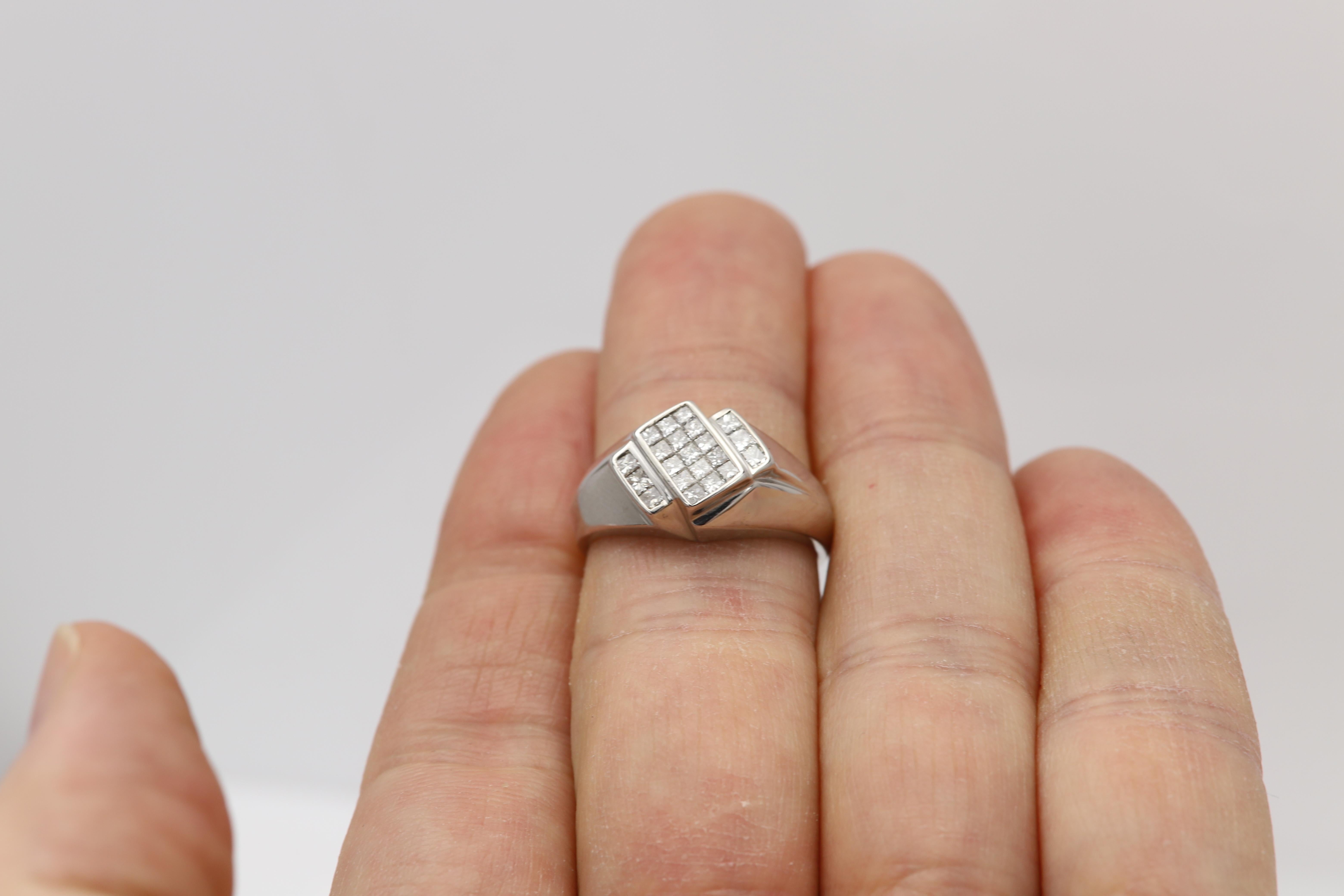 Vintage Men's Ring Diamond Men Ring Princess Cluster Diamonds 14 Karat Gold For Sale 6