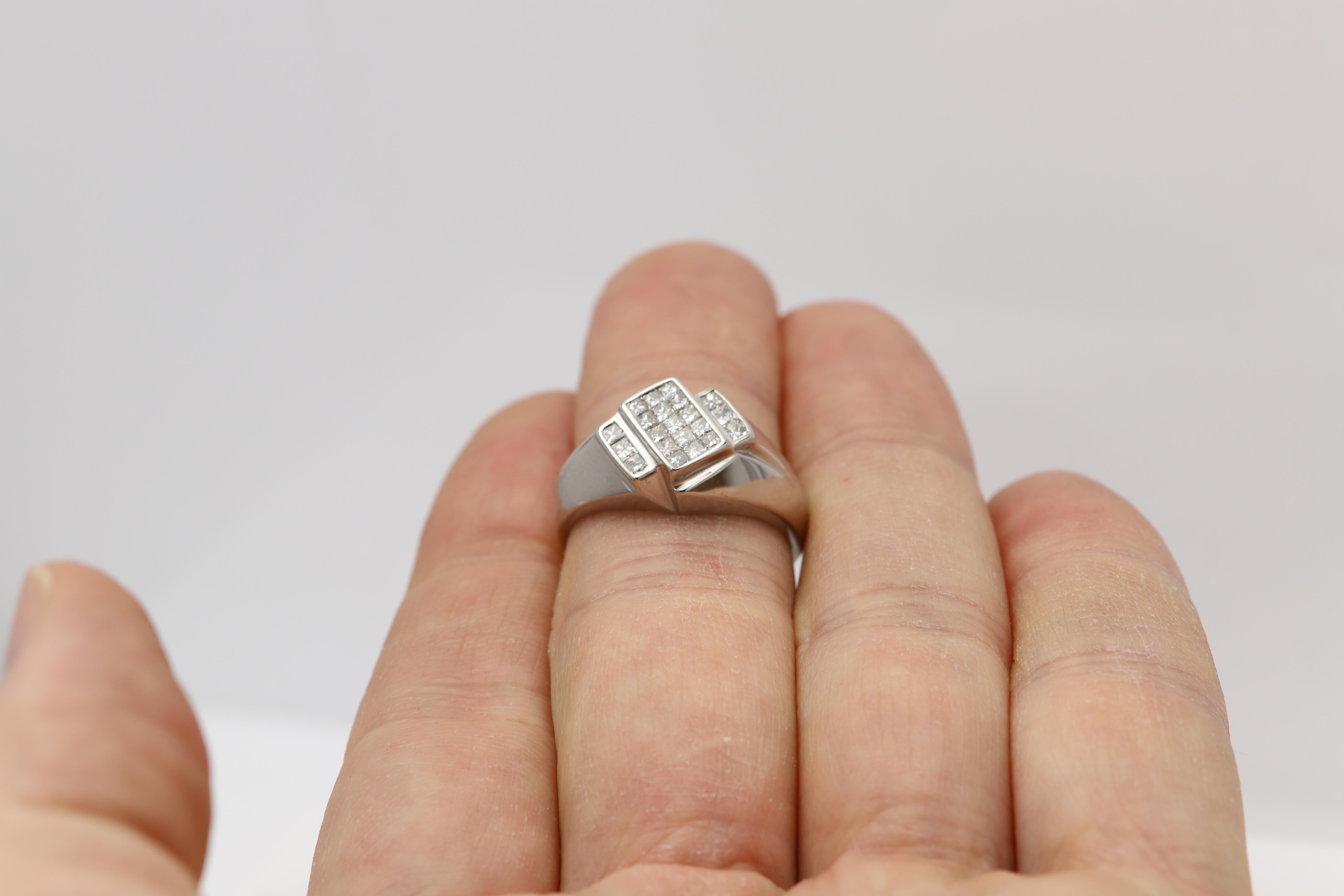 Vintage Men's Ring Diamond Men Ring Princess Cluster Diamonds 14 Karat Gold For Sale 7