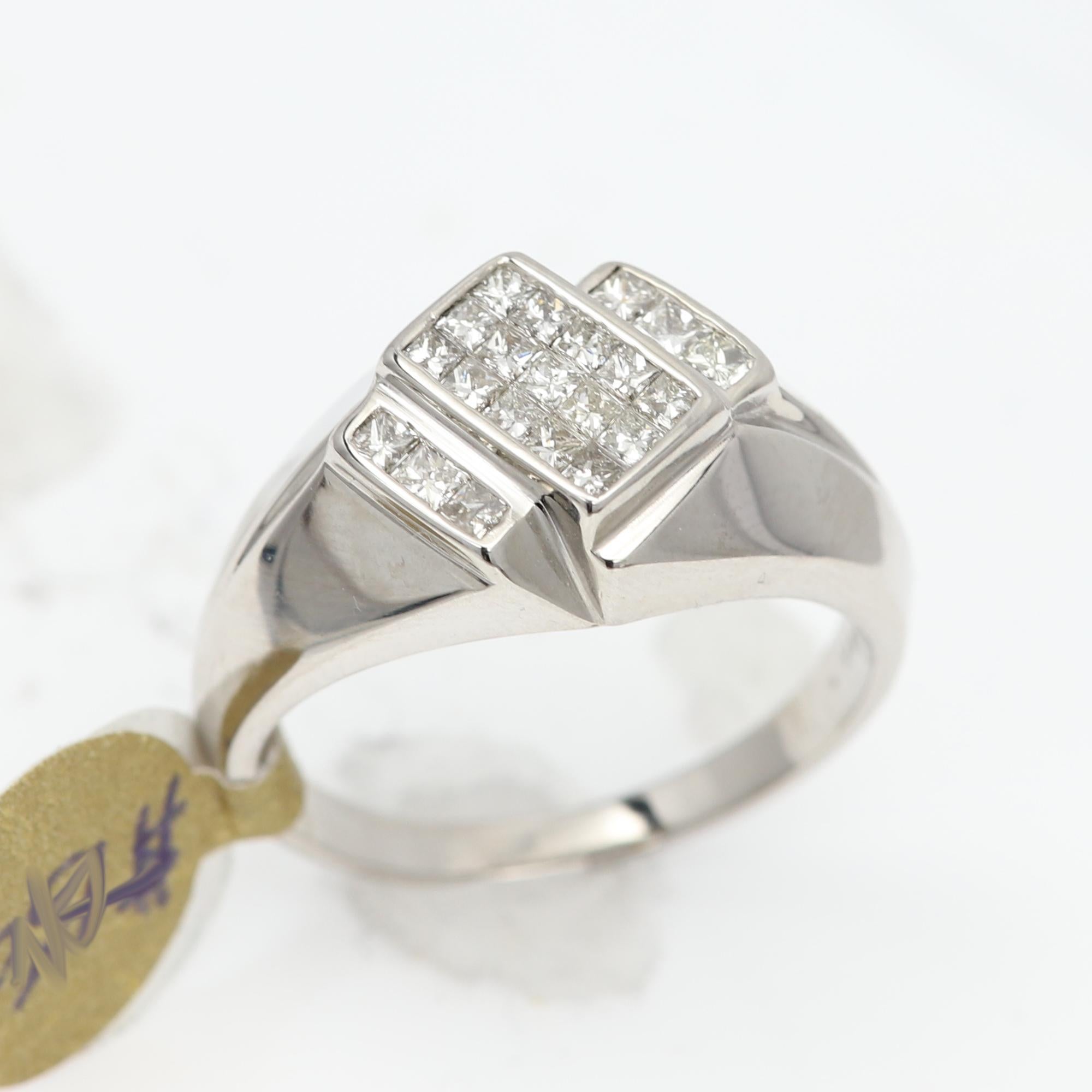 Princess Cut Vintage Men's Ring Diamond Men Ring Princess Cluster Diamonds 14 Karat Gold For Sale