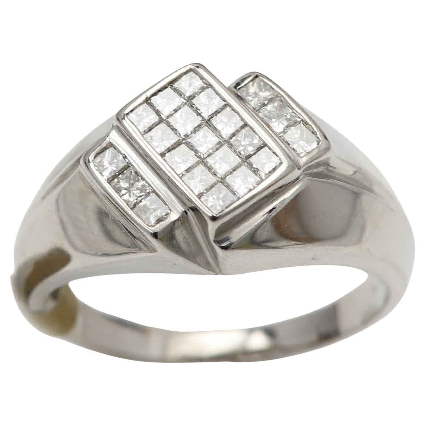 Vintage Men's Ring Diamond Men Ring Princess Cluster Diamonds 14 Karat Gold