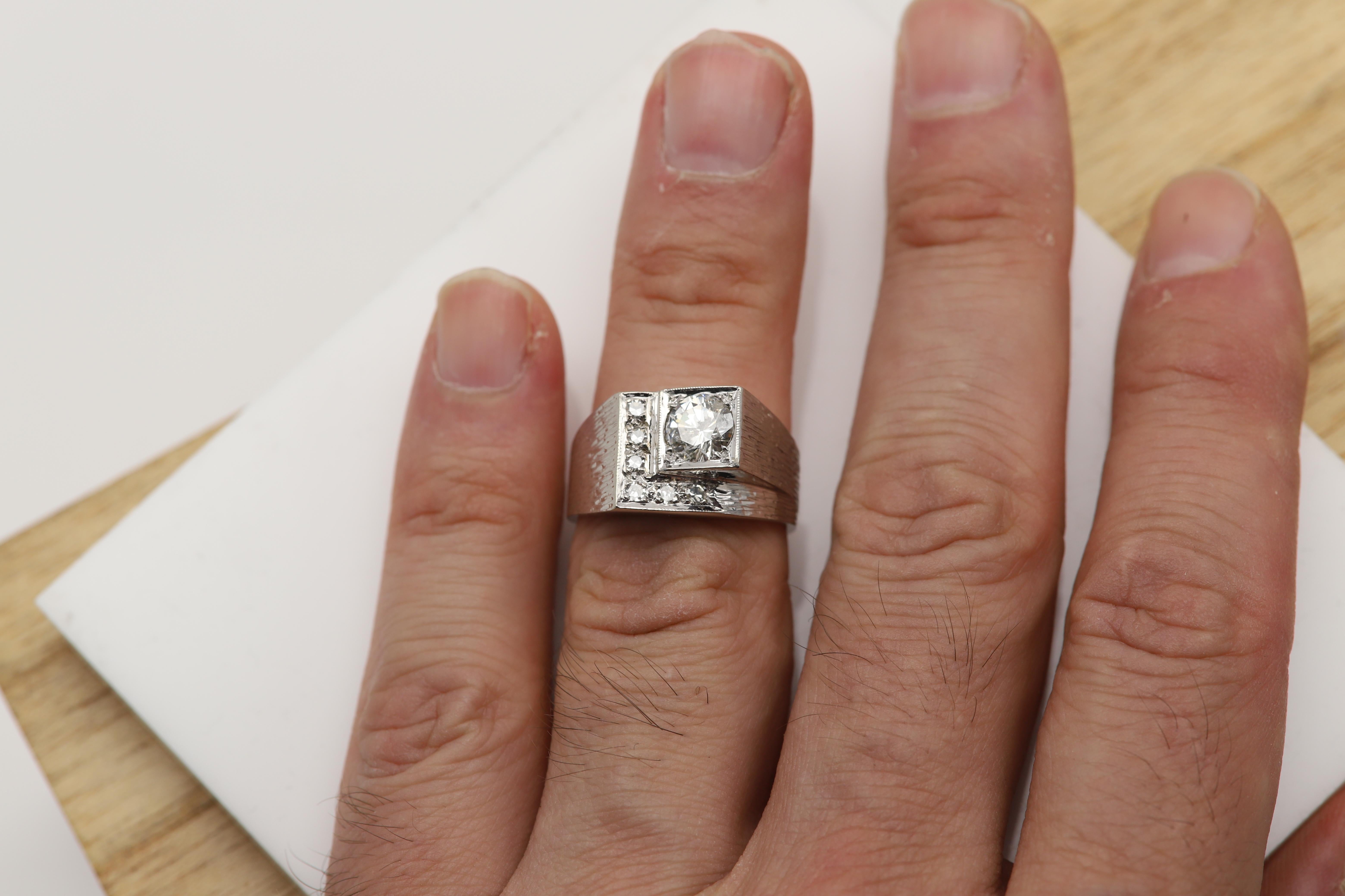 Vintage Men's Ring diamond men ring square design Natural Diamonds 14 karat en vente 5