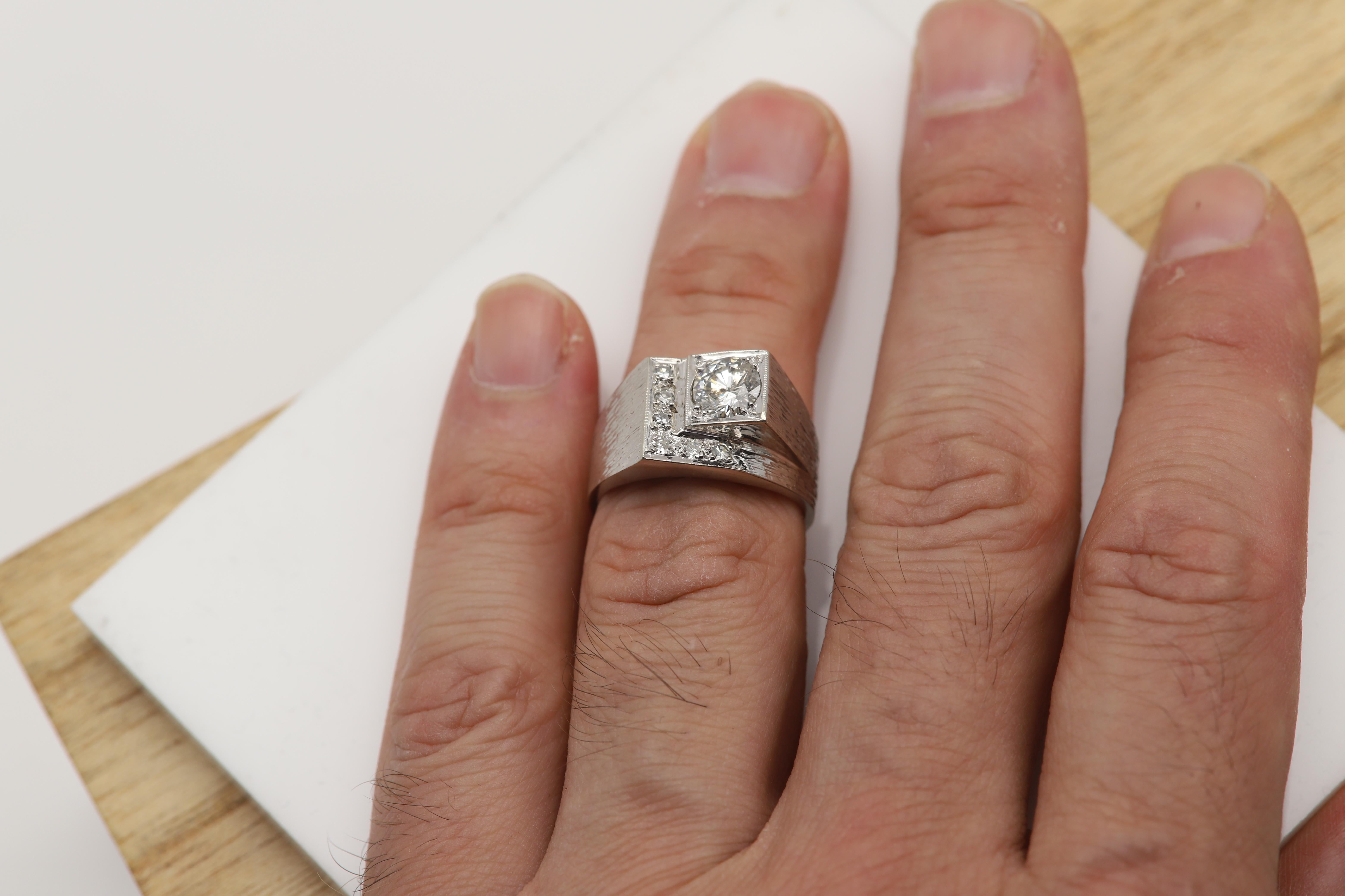 Vintage Men's Ring diamond men ring square design Natural Diamonds 14 karat en vente 6