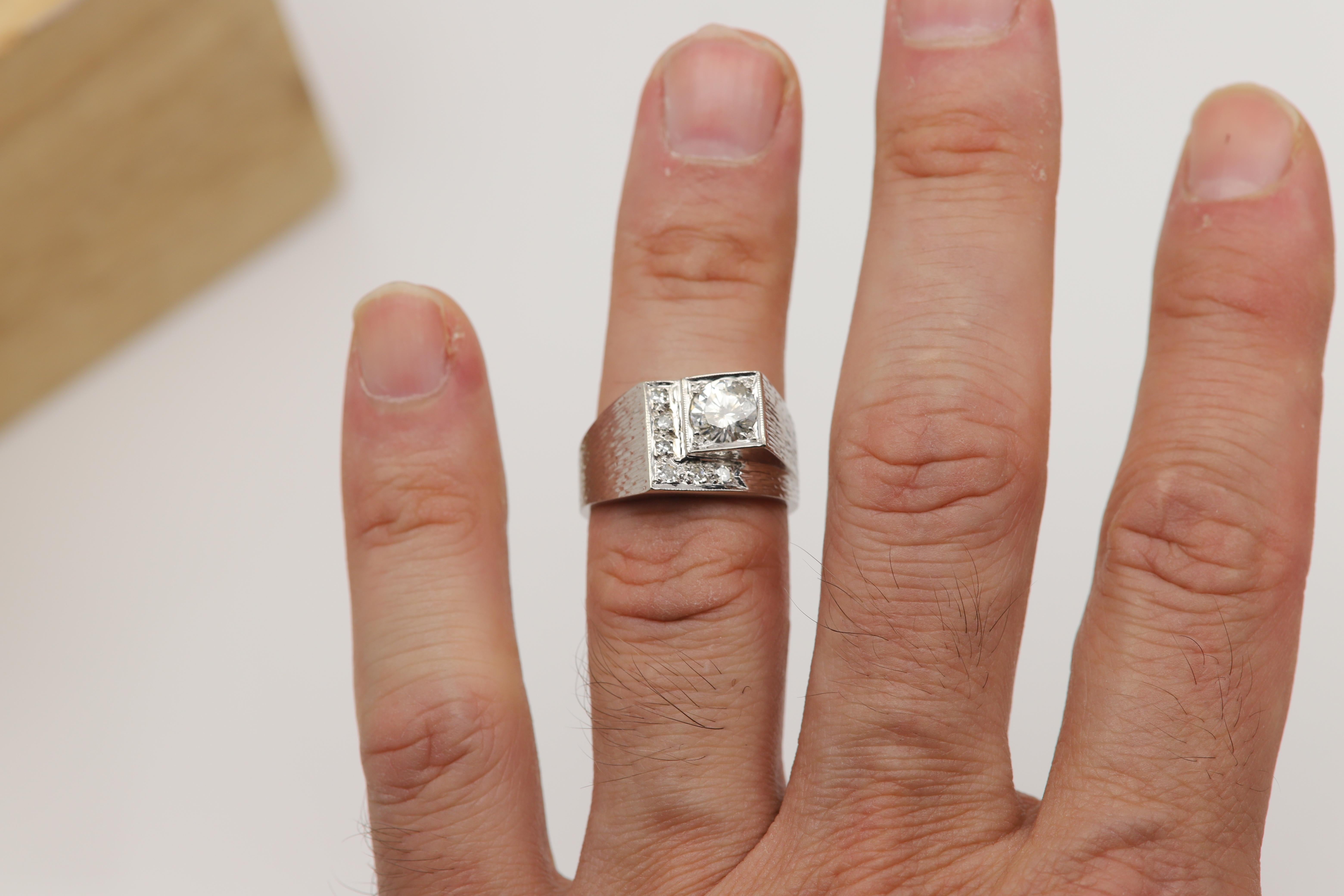 Vintage Men's Ring diamond men ring square design Natural Diamonds 14 karat en vente 2