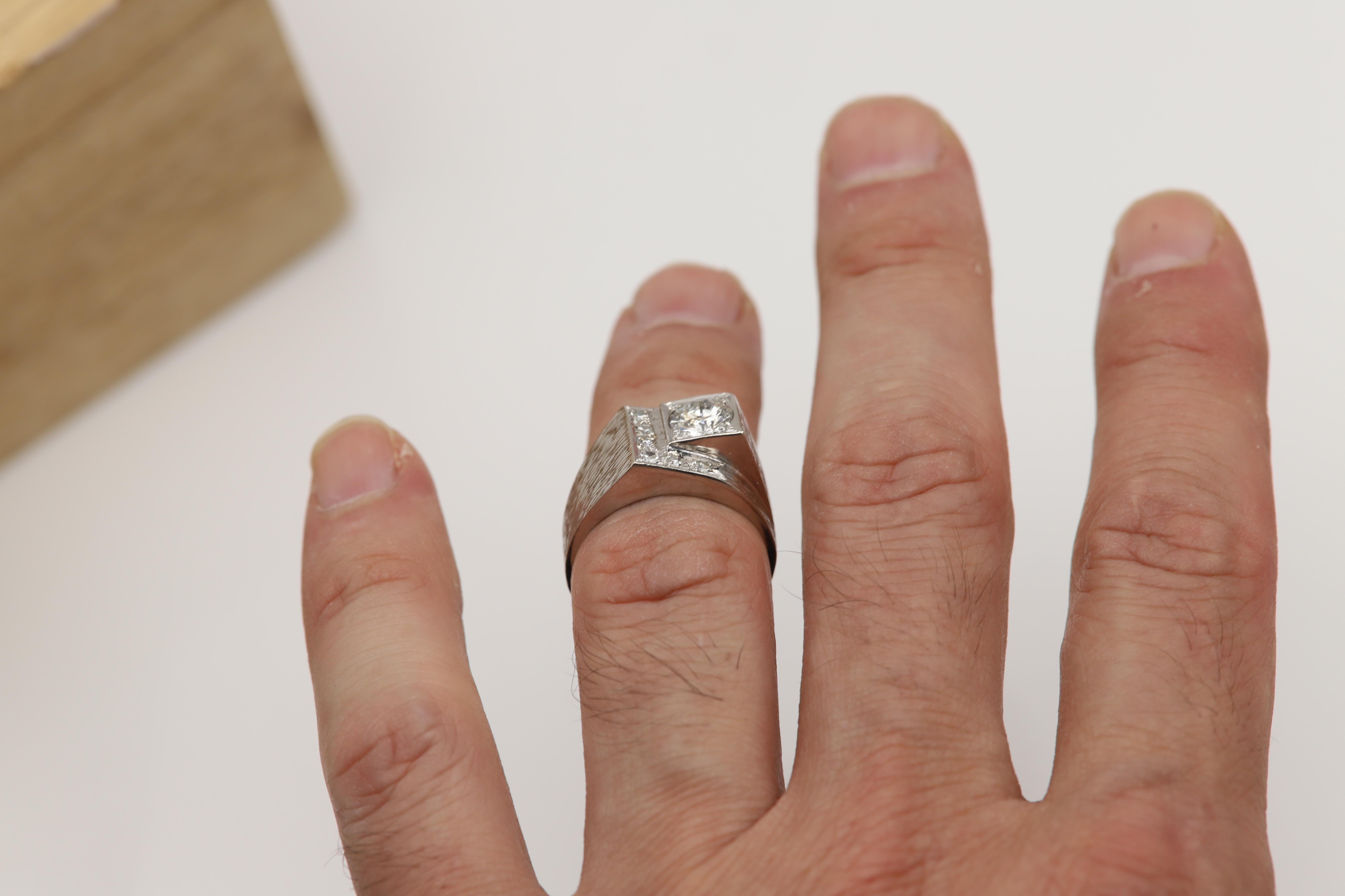Vintage Men's Ring diamond men ring square design Natural Diamonds 14 karat en vente 3