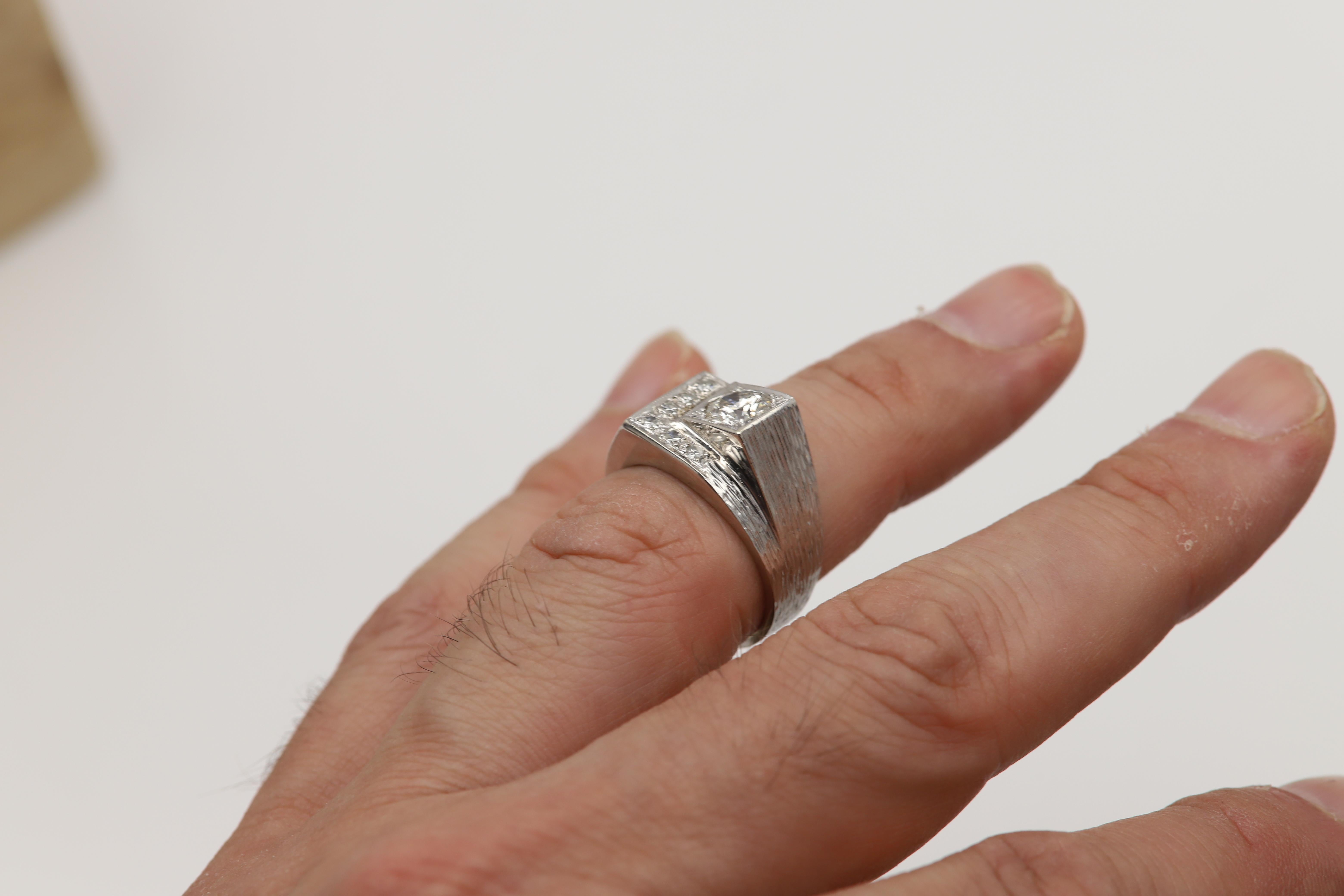 Vintage Men's Ring diamond men ring square design Natural Diamonds 14 karat en vente 4