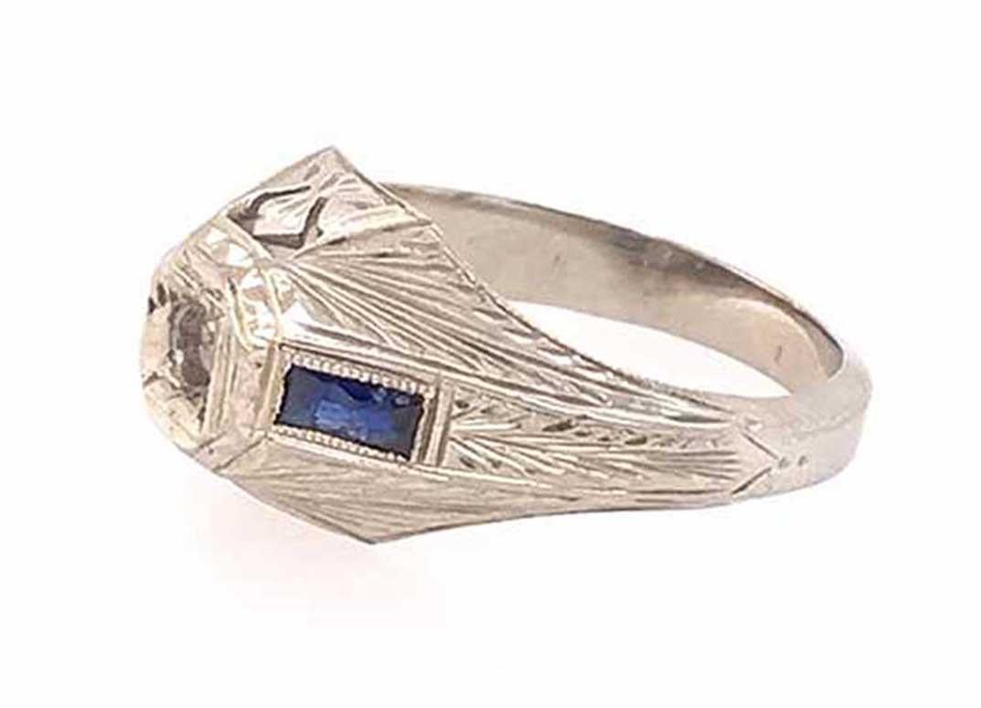 Art déco Vintage Mens Sapphire Semi Mount Engagement Ring .30ct Antique Deco 18K en vente