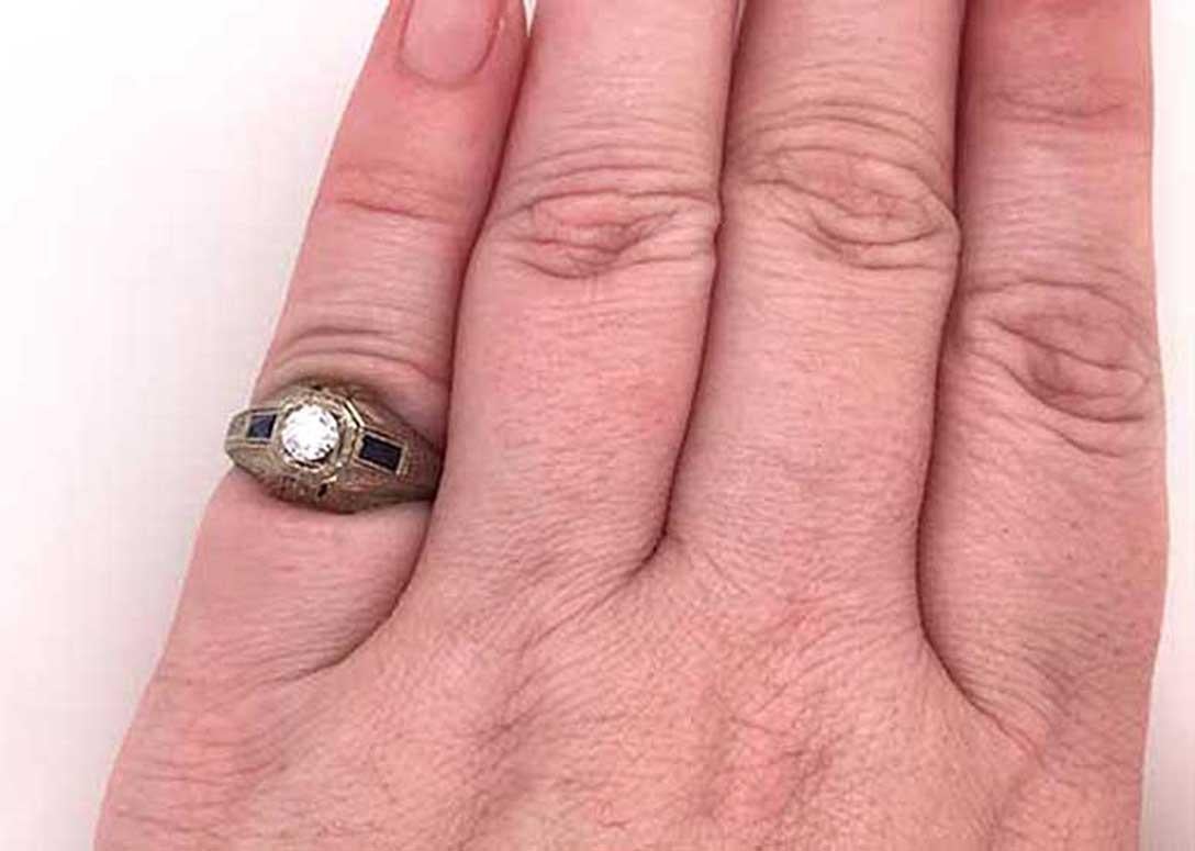 Vintage Mens Sapphire Semi Mount Engagement Ring .30ct Antique Deco 18K en vente 1
