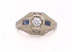 Vintage Mens Sapphire Semi Mount Engagement Ring .30ct Antique Deco 18K
