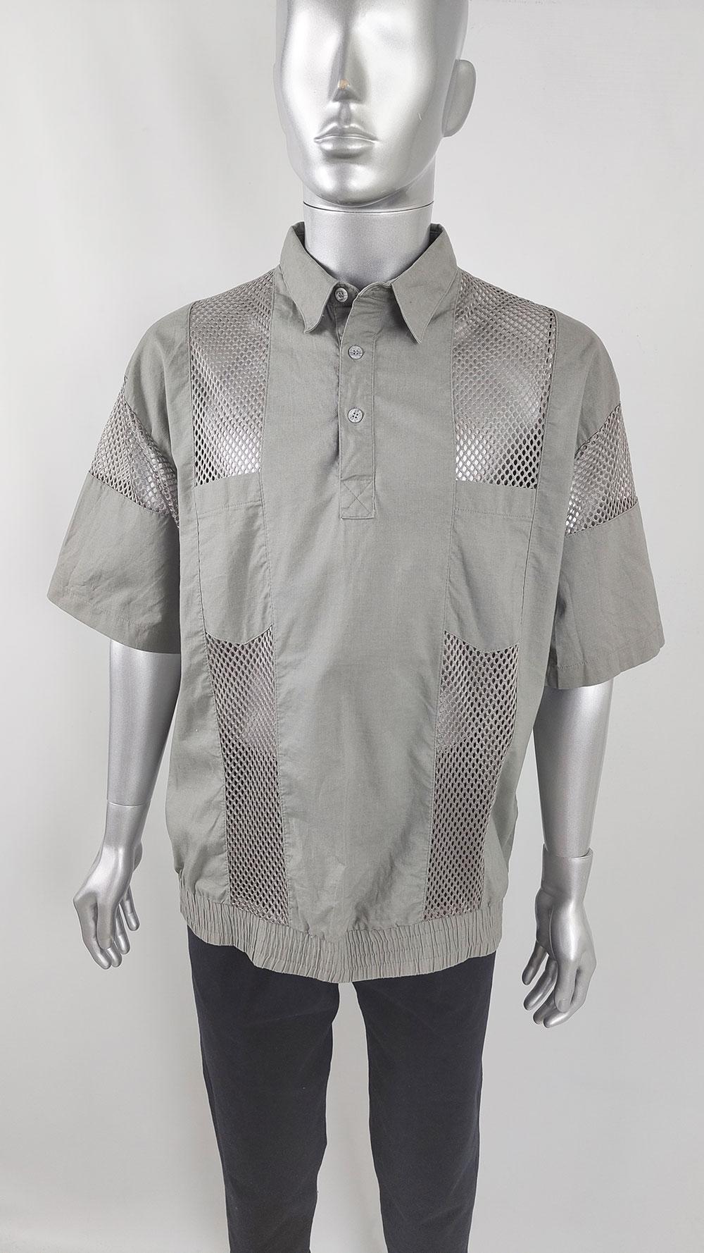 Vintage Mens See Through Mens Mesh Panel Short Sleeve Shirt, 1980s For Sale 1