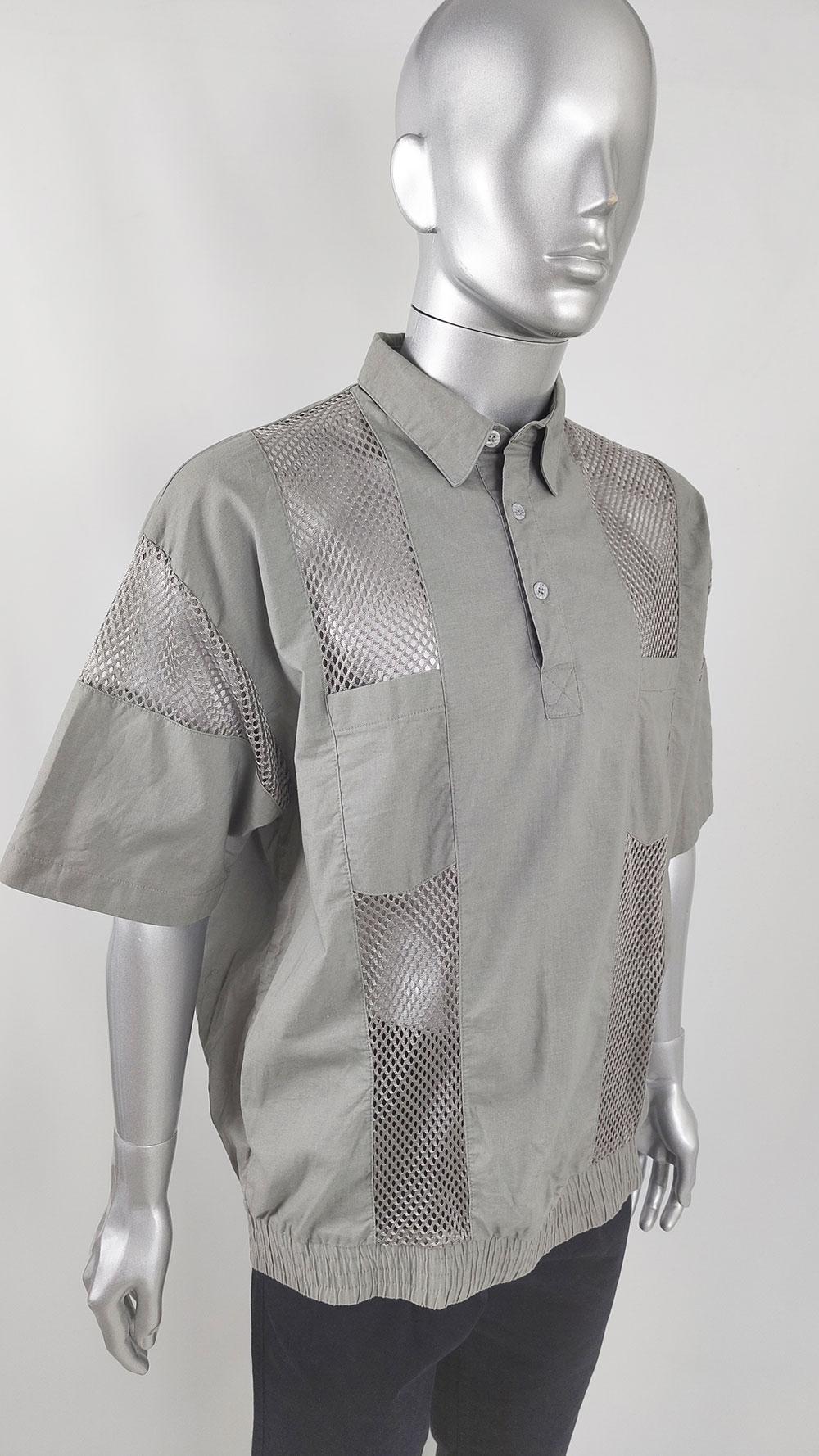 Vintage Mens See Through Mens Mesh Panel Short Sleeve Shirt, 1980s For Sale 2