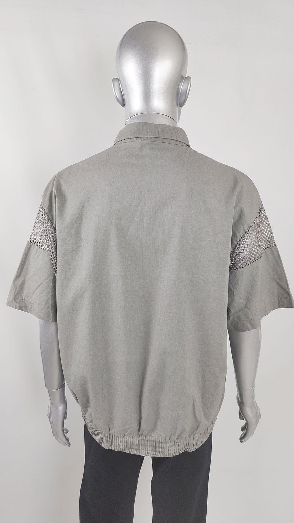 Vintage Mens See Through Mens Mesh Panel Short Sleeve Shirt, 1980s For Sale 3