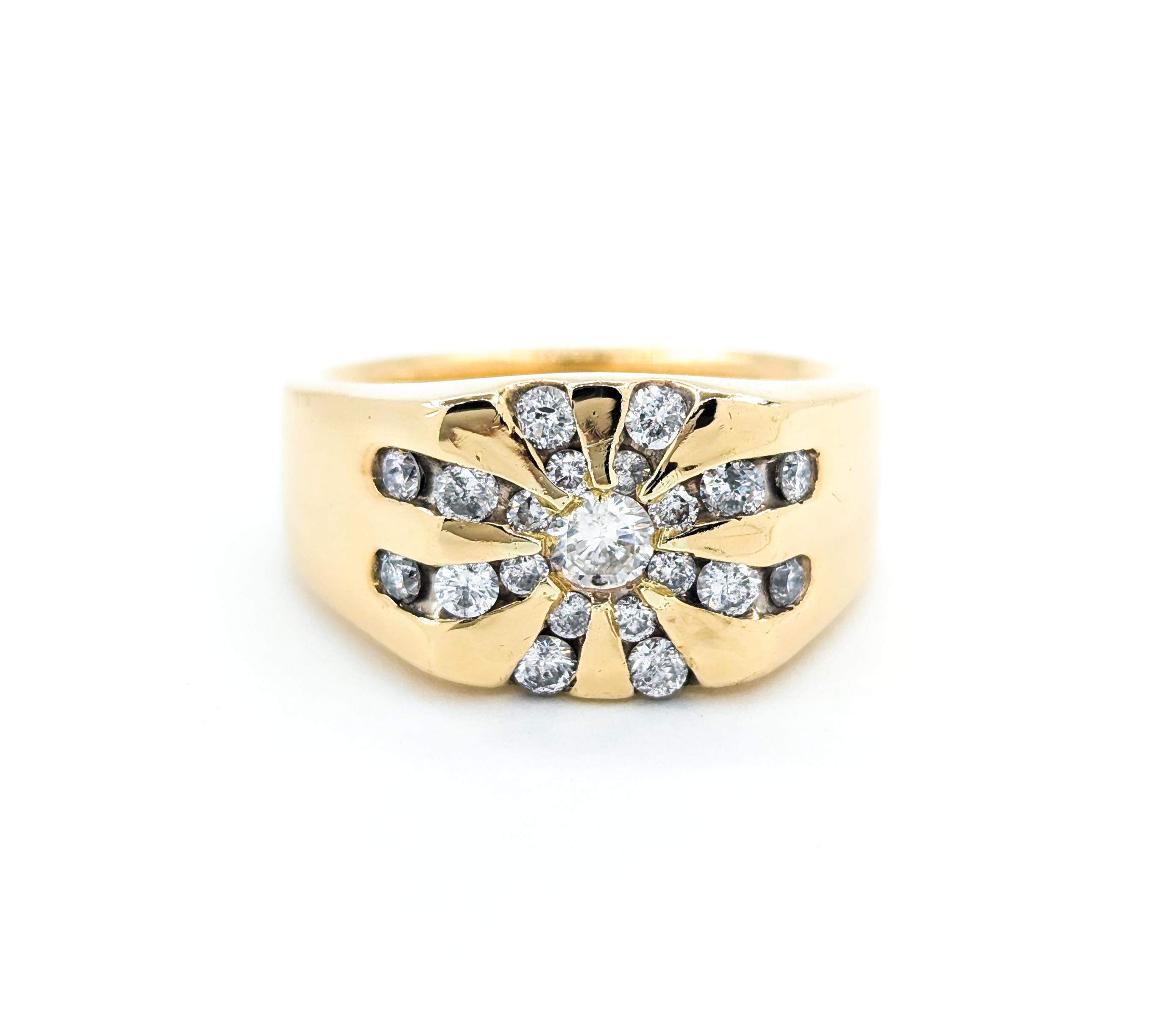 Vintage Men's Star Burst Diamond Ring in Gelbgold 5