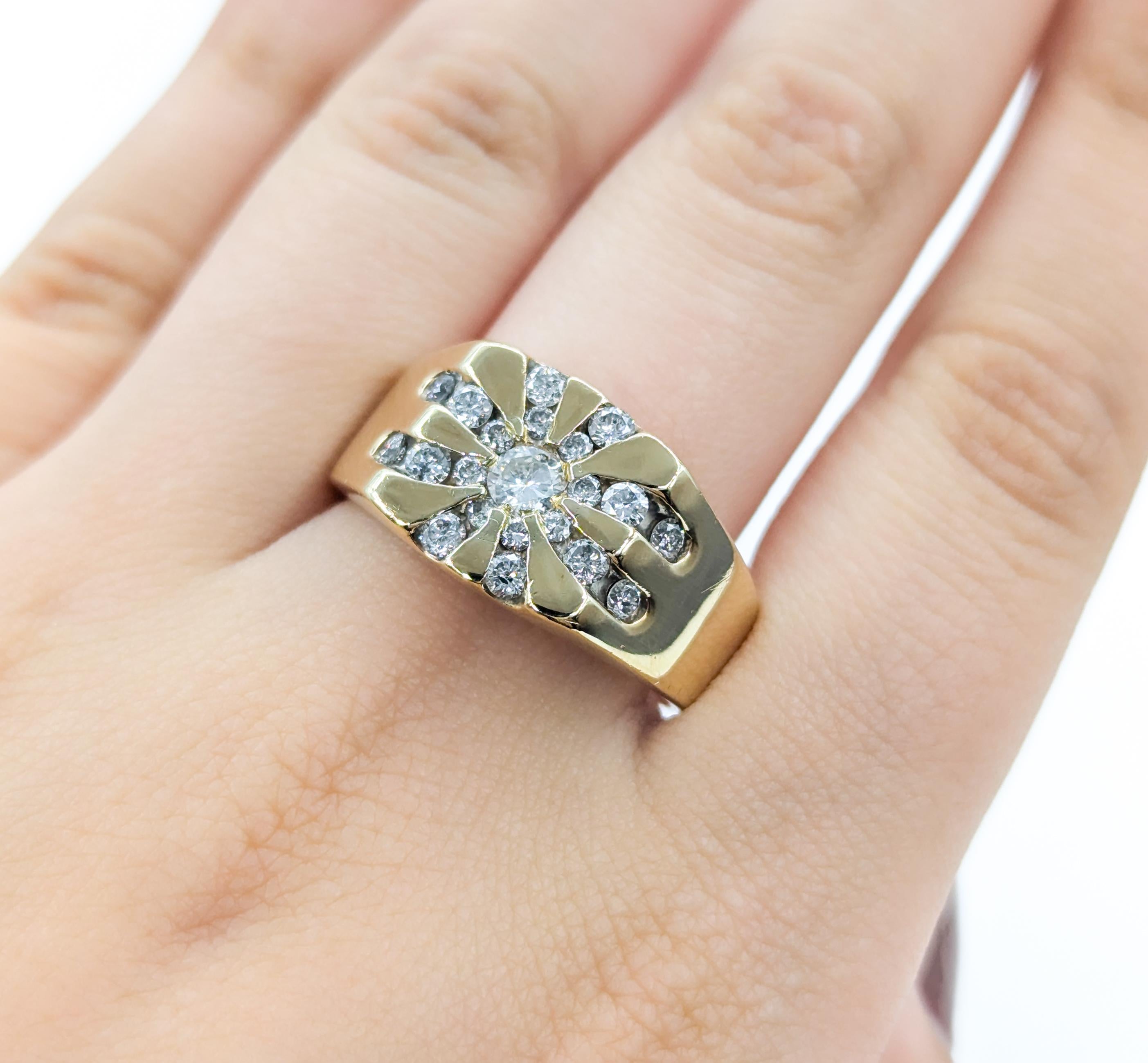 Vintage Men's Star Burst Diamond Ring in Gelbgold Herren