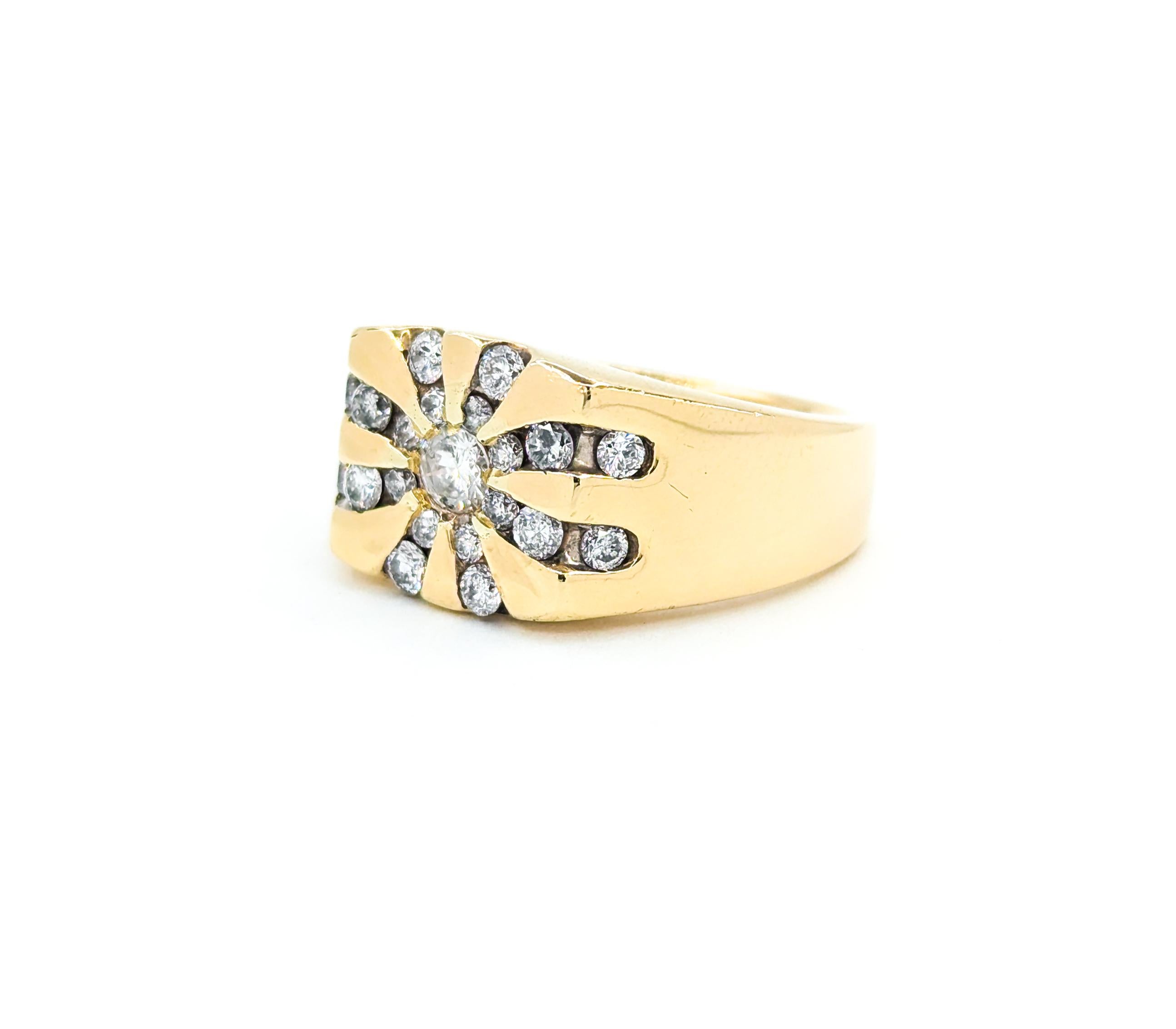 Vintage Men's Star Burst Diamond Ring in Gelbgold 4