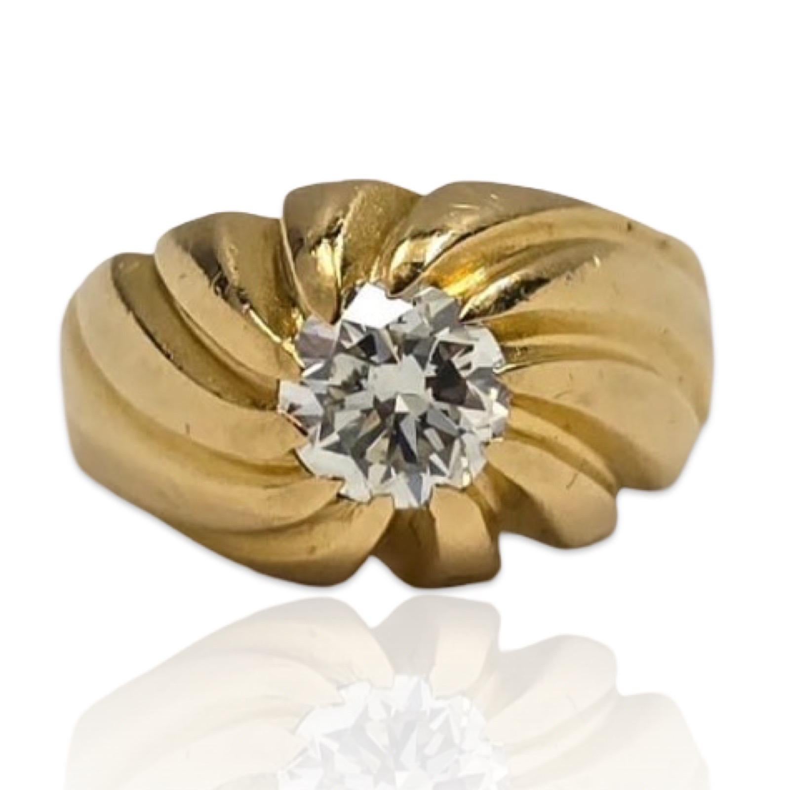 Vintage Herren Swirl Ring mit GIA zertifiziert 1,03 Karat Diamant in 18 Karat Gold (Rundschliff) im Angebot