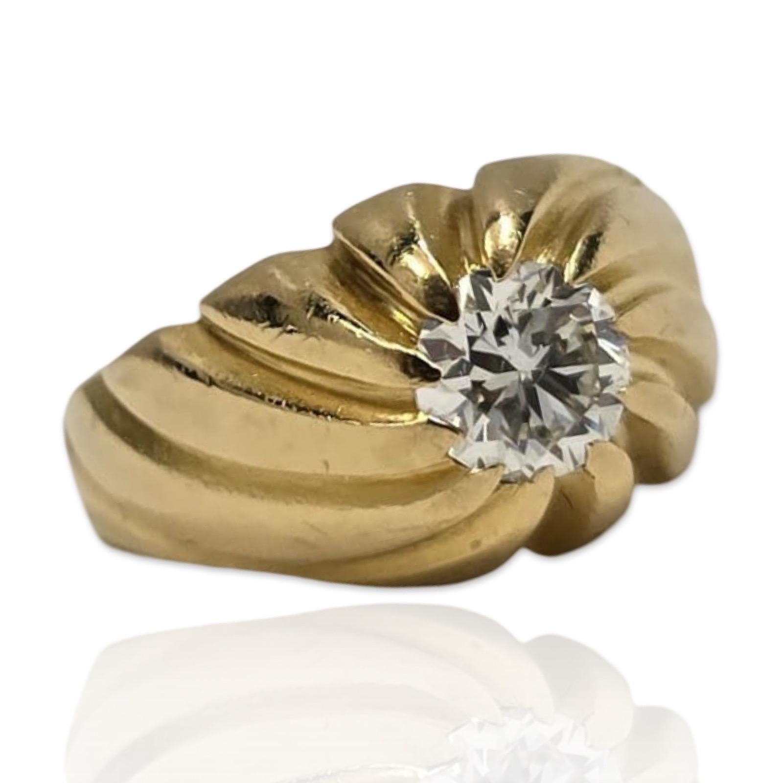 Vintage Herren Swirl Ring mit GIA zertifiziert 1,03 Karat Diamant in 18 Karat Gold im Zustand „Gut“ im Angebot in Miami, FL