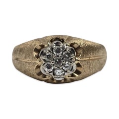 Vintage Men’s Textured Gold 0.28tcw Diamond Cluster Signet Ring 14k Gold