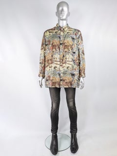 Vintage Mens Thai Silk All Over Buddhist Print Shirt