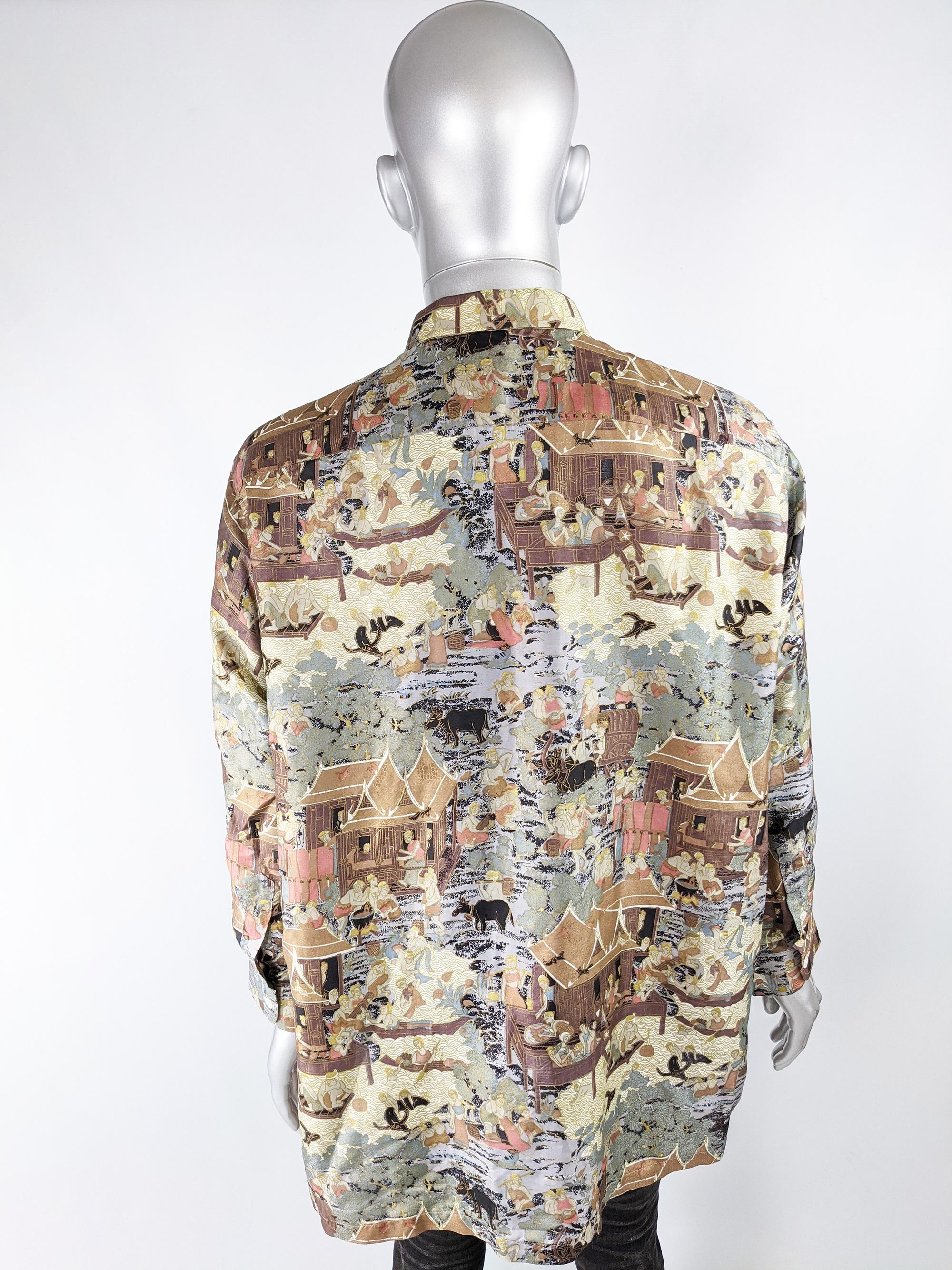 Men's Vintage Mens Thai Silk All Over Buddhist Print Shirt