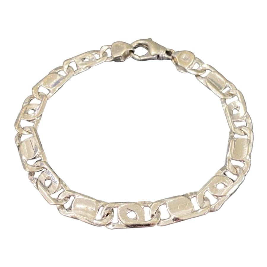 Bracelet à maillons fantaisie vintage en or blanc 14 carats avec œil de tigre pour homme, Italie en vente