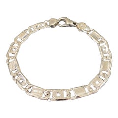 Bracelet à maillons fantaisie vintage en or blanc 14 carats avec œil de tigre pour homme, Italie