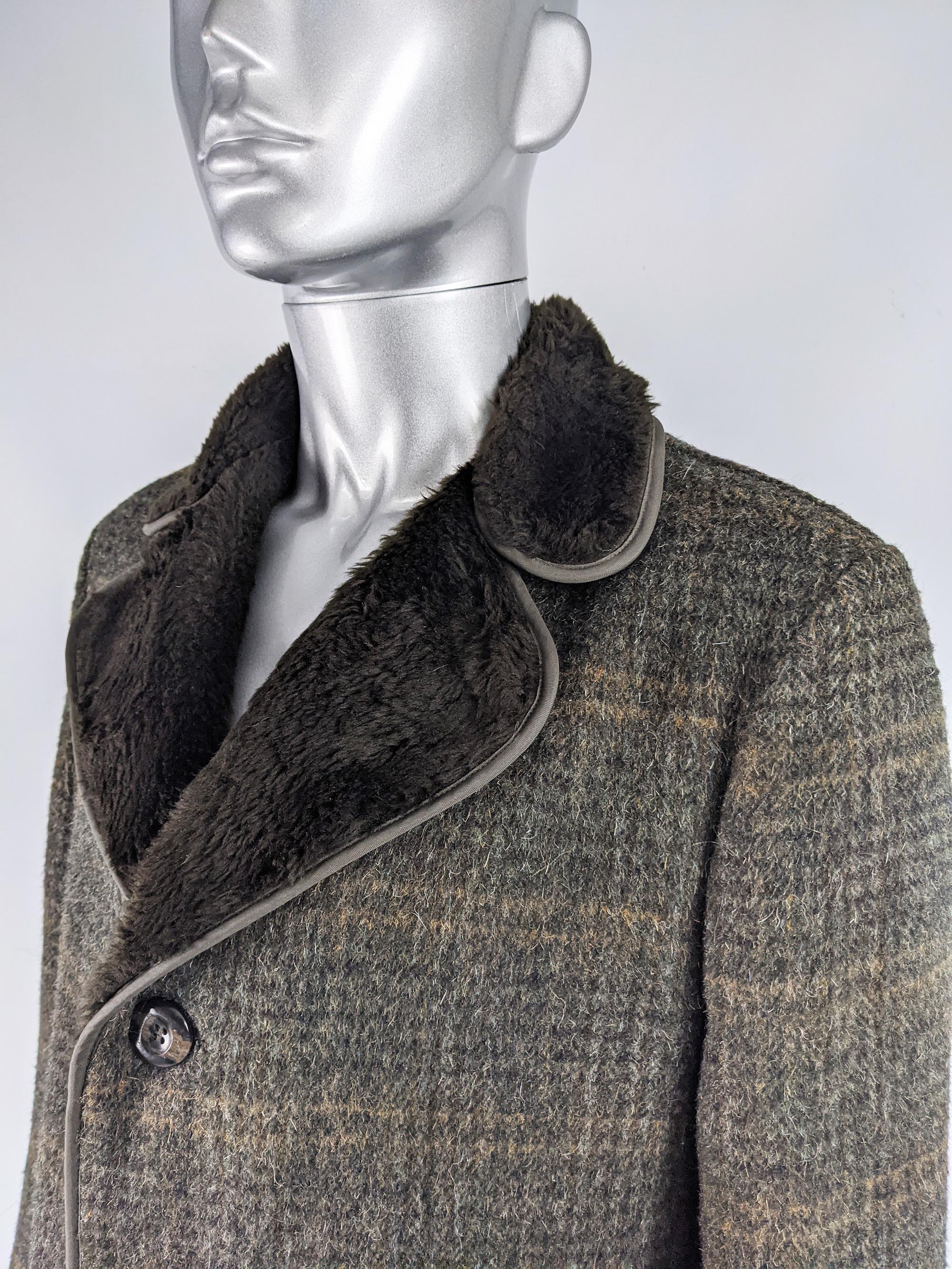 Men's Vintage Mens Tweed & Faux Fur Coat, 1970s For Sale