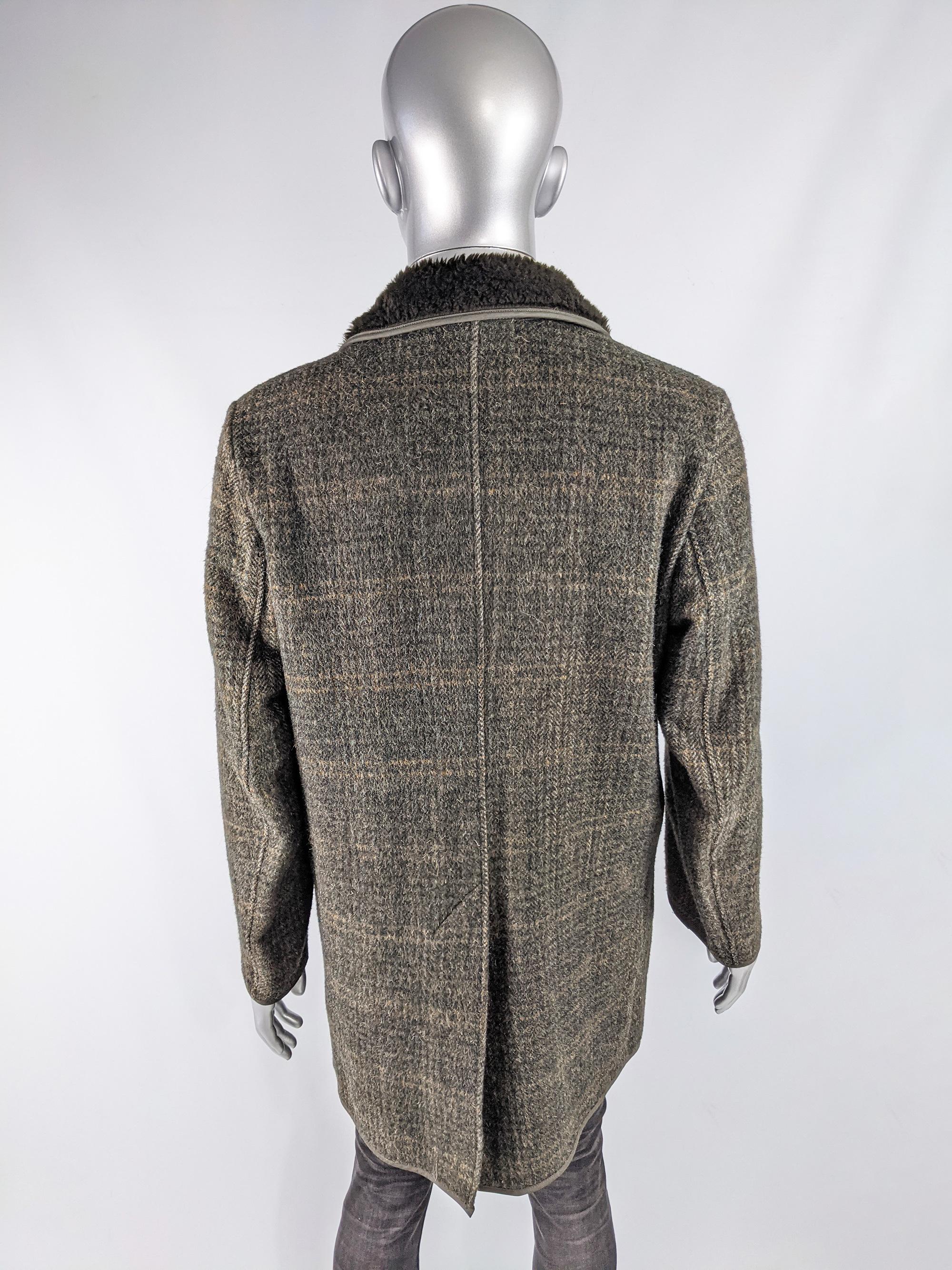 Vintage Mens Tweed & Faux Fur Coat, 1970s For Sale 1