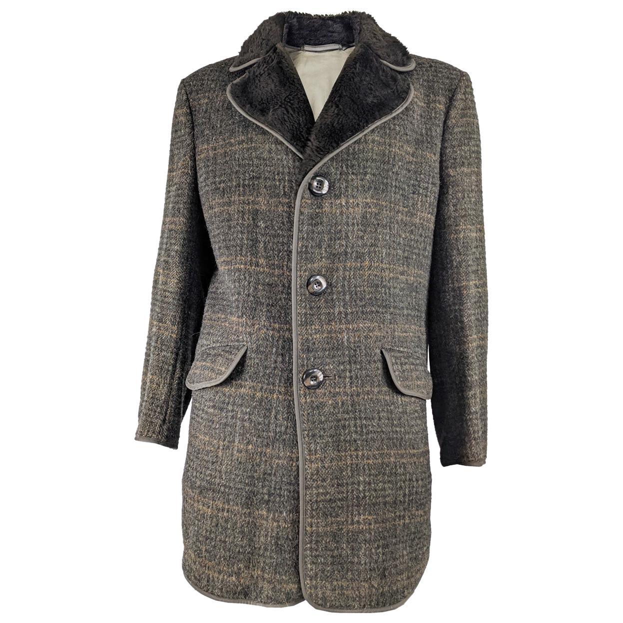 Vintage Mens Tweed & Faux Fur Coat, 1970s For Sale