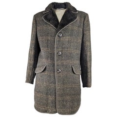 Vintage Mens Tweed & Faux Fur Coat, 1970s