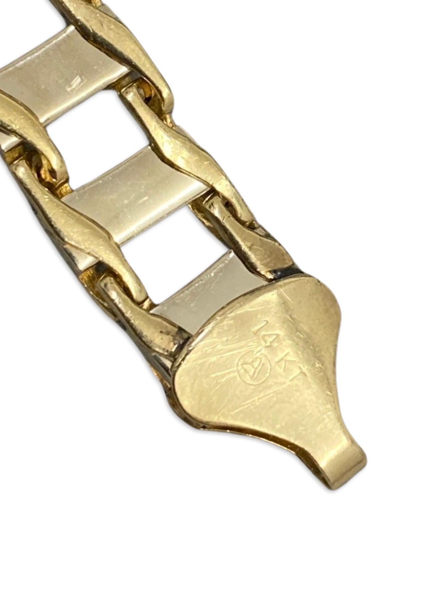 Vintage Men’s Two-Tone 10.5mm Fancy Wave Block pattern Bracelet 14k Gold Italy In Good Condition For Sale In Miami, FL
