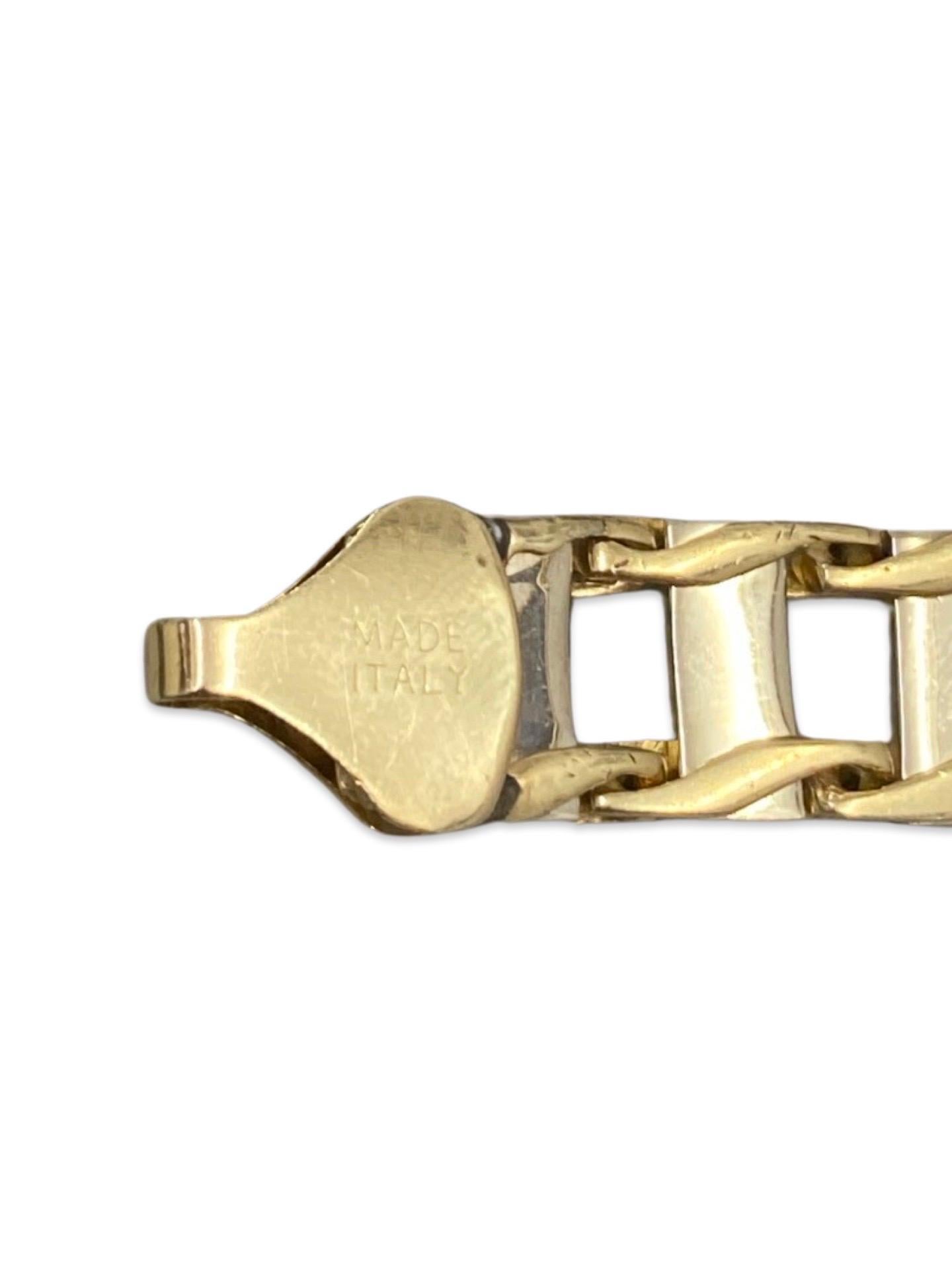 Women's or Men's Vintage Men’s Two-Tone 10.5mm Fancy Wave Block pattern Bracelet 14k Gold Italy For Sale