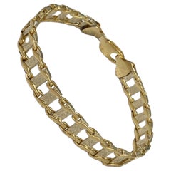 Vintage Men’s Two-Tone 10.5mm Fancy Wave Block Pattern Bracelet 14k Gold Italy
