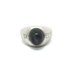Vintage Men's White Gold 11.70ctw Star Sapphire Diamond Florentine Finish Ring