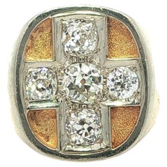 Vintage Men's Yellow Gold 2ctw Old Mine Cut Diamond Cross Signet Heavy Ring