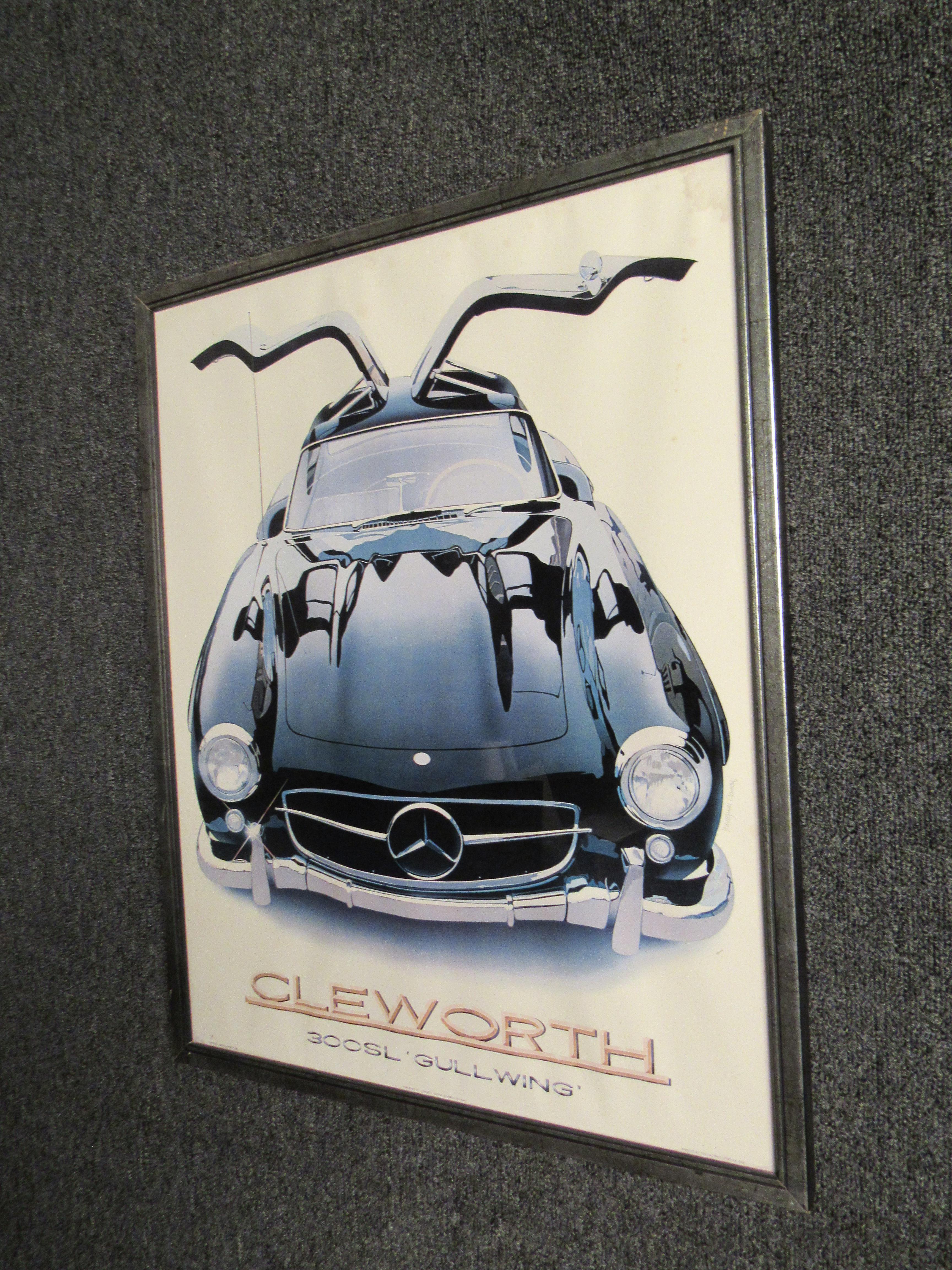 Moderne Lithographie vintage Mercedes Benz Gullwing de Harold James Chelworth en vente