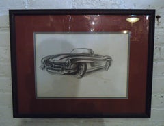 Vintage Mercedes Drawing Signed by Artist