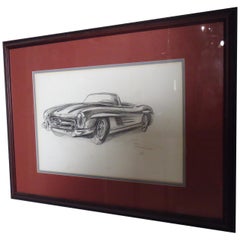 Vintage Mercedes Drawing Signed by Artist