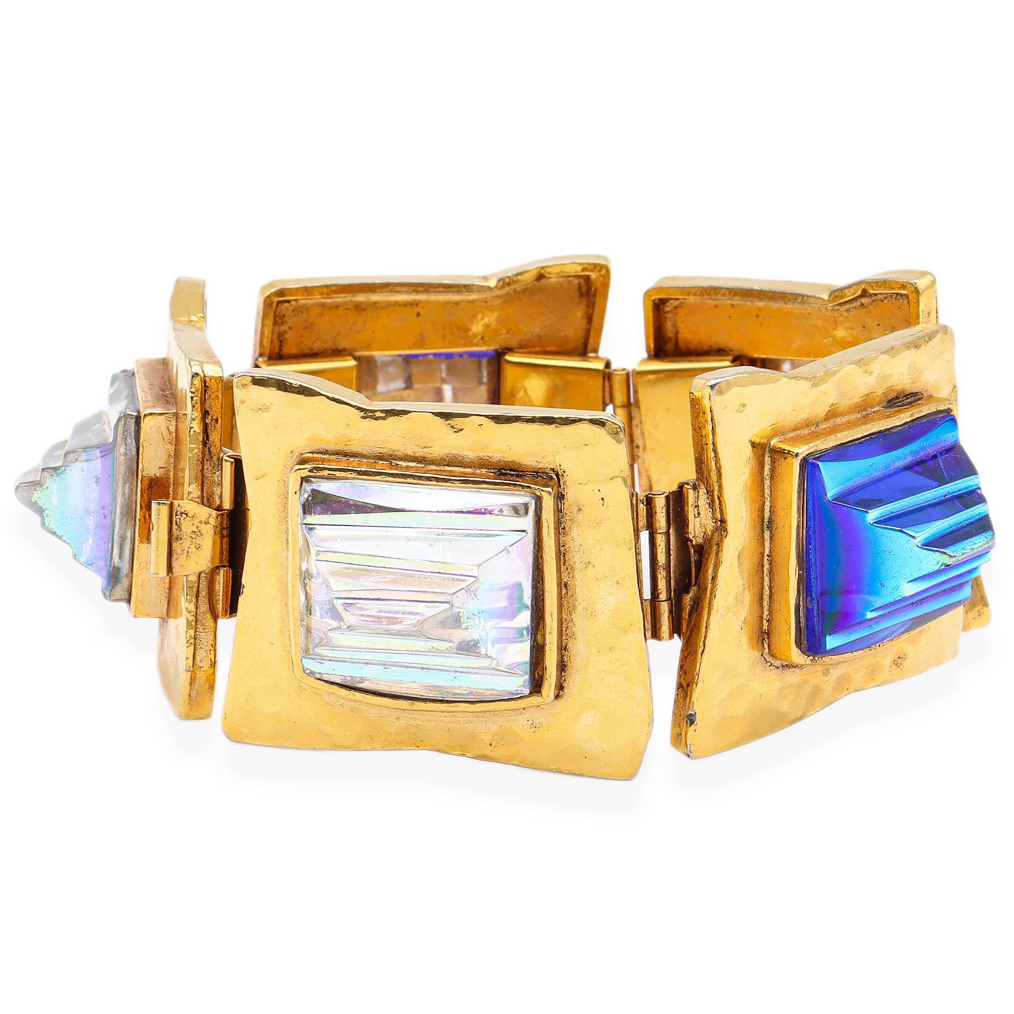 Vintage Mercedes Robirosa Aurora Borealis Rhinestone Link Bracelet In Good Condition In New York, NY