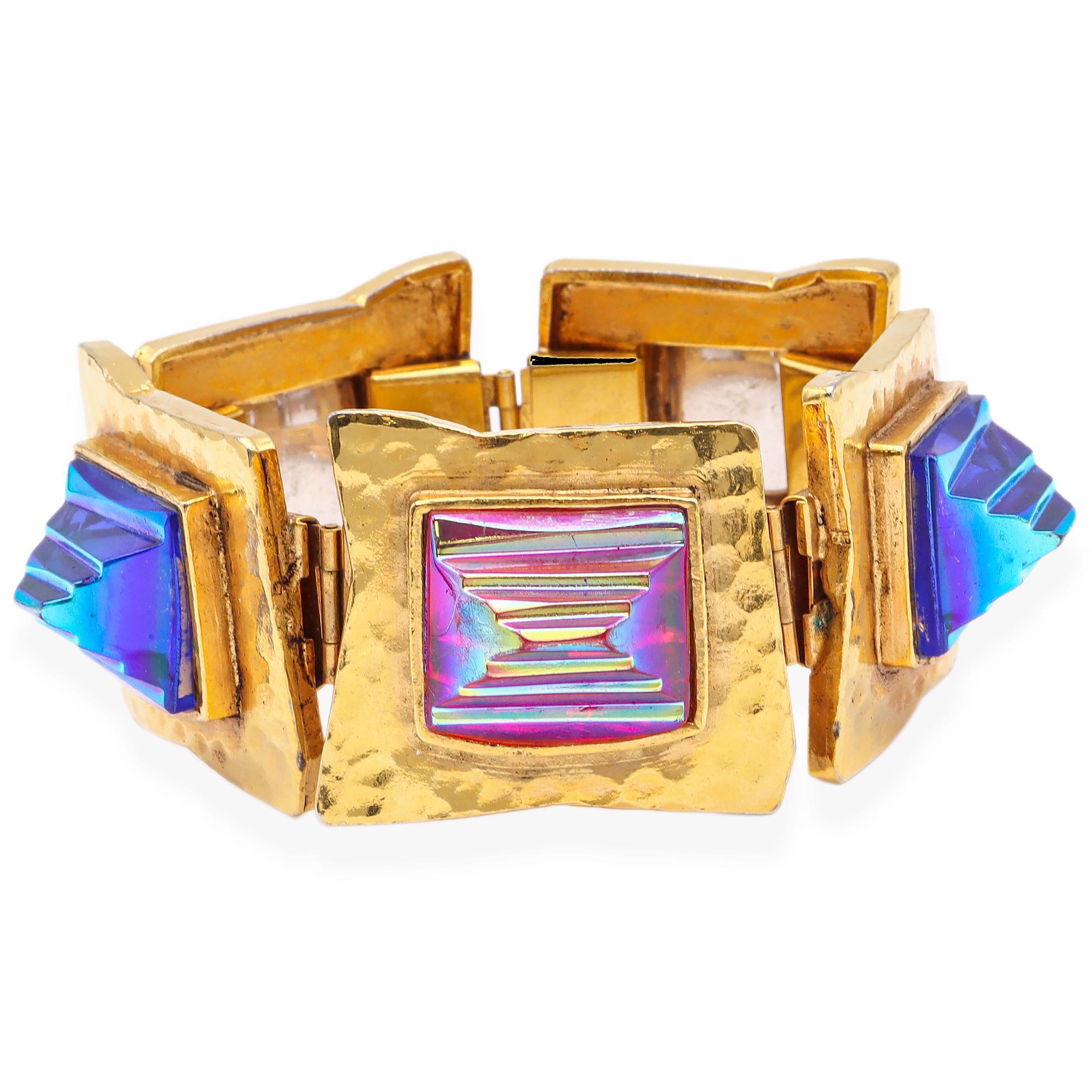Women's Vintage Mercedes Robirosa Aurora Borealis Rhinestone Link Bracelet