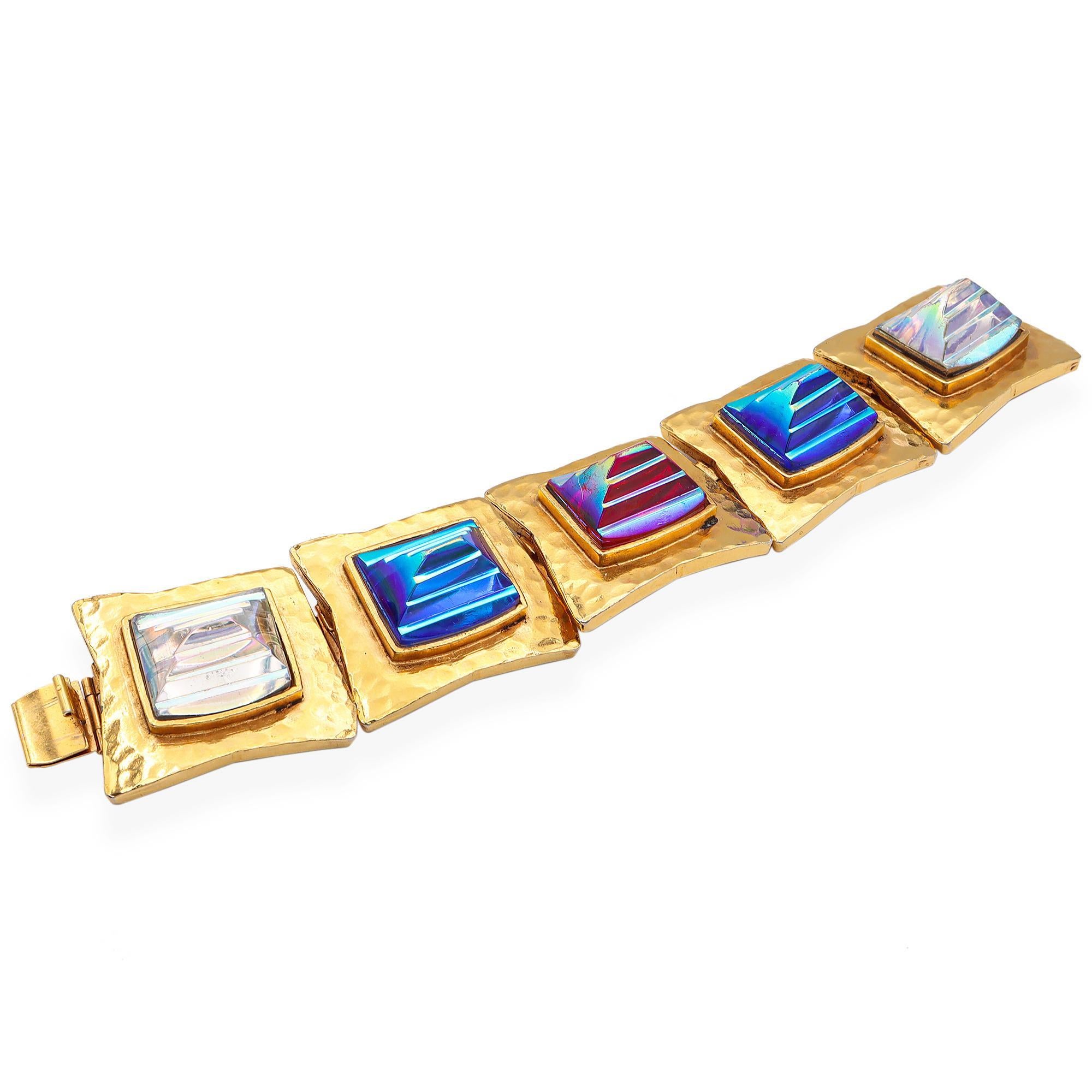 Vintage Mercedes Robirosa Aurora Borealis Rhinestone Link Bracelet 1