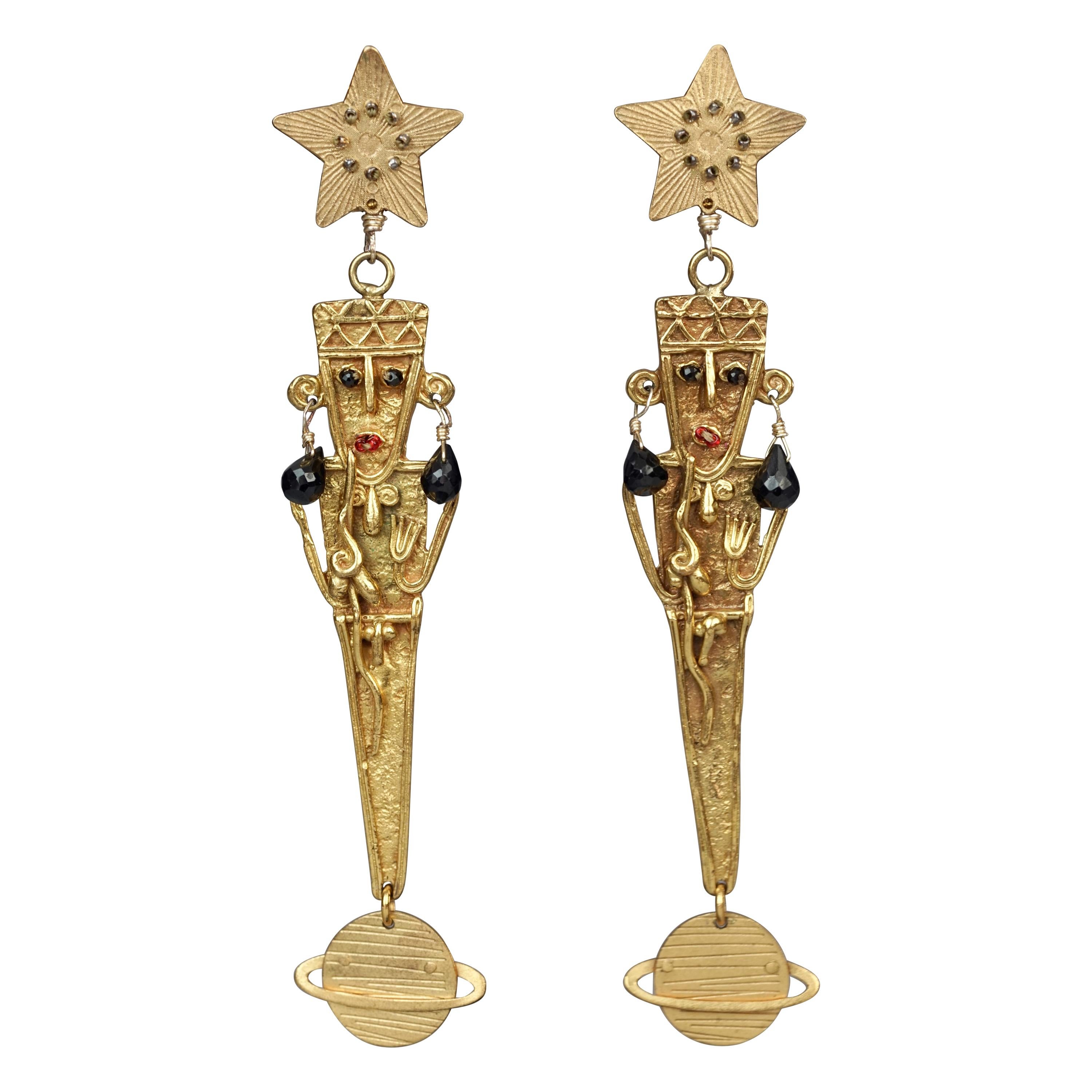 Vintage MERCEDES SALAZAR Figural Star Saturn Dangling Earrings For Sale
