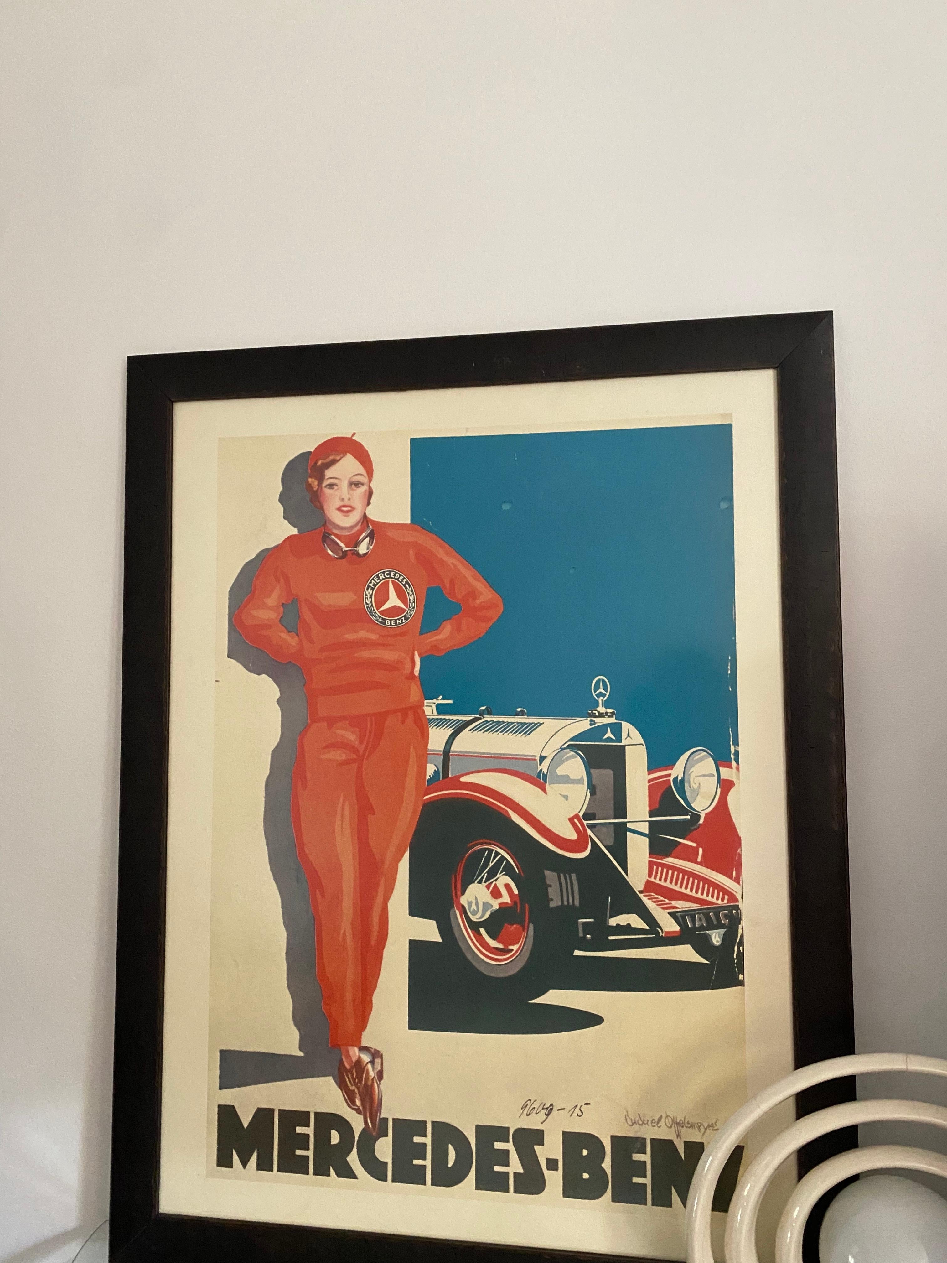 Vintage Mercedez-Benz Advert 1920s Lady in Red  In Good Condition For Sale In Forest Hills, NY