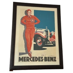 Antique Mercedez-Benz Advert 1920s Lady in Red 