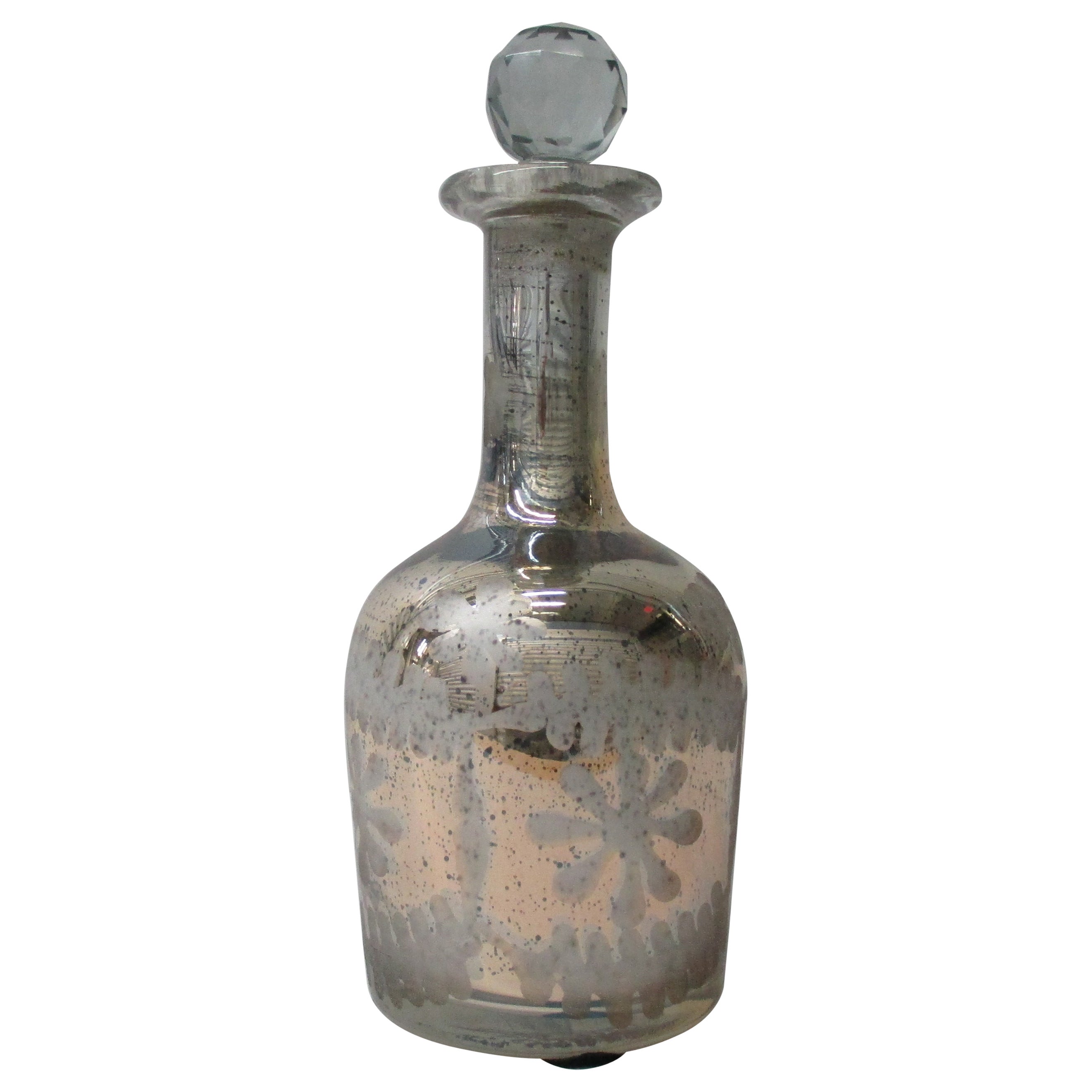 Runder Dekanter aus Quecksilberglas in Gold und Silber