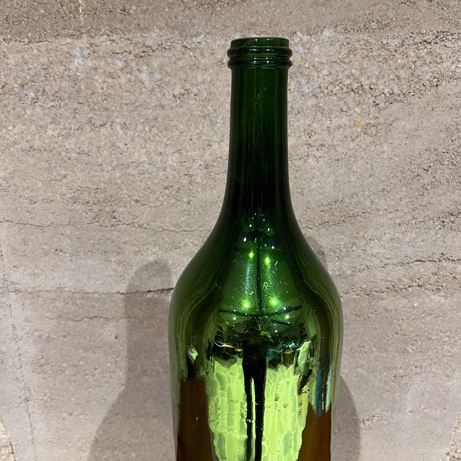 Mid-Century Modern Vintage Mercury Glass Green Bottle For Sale
